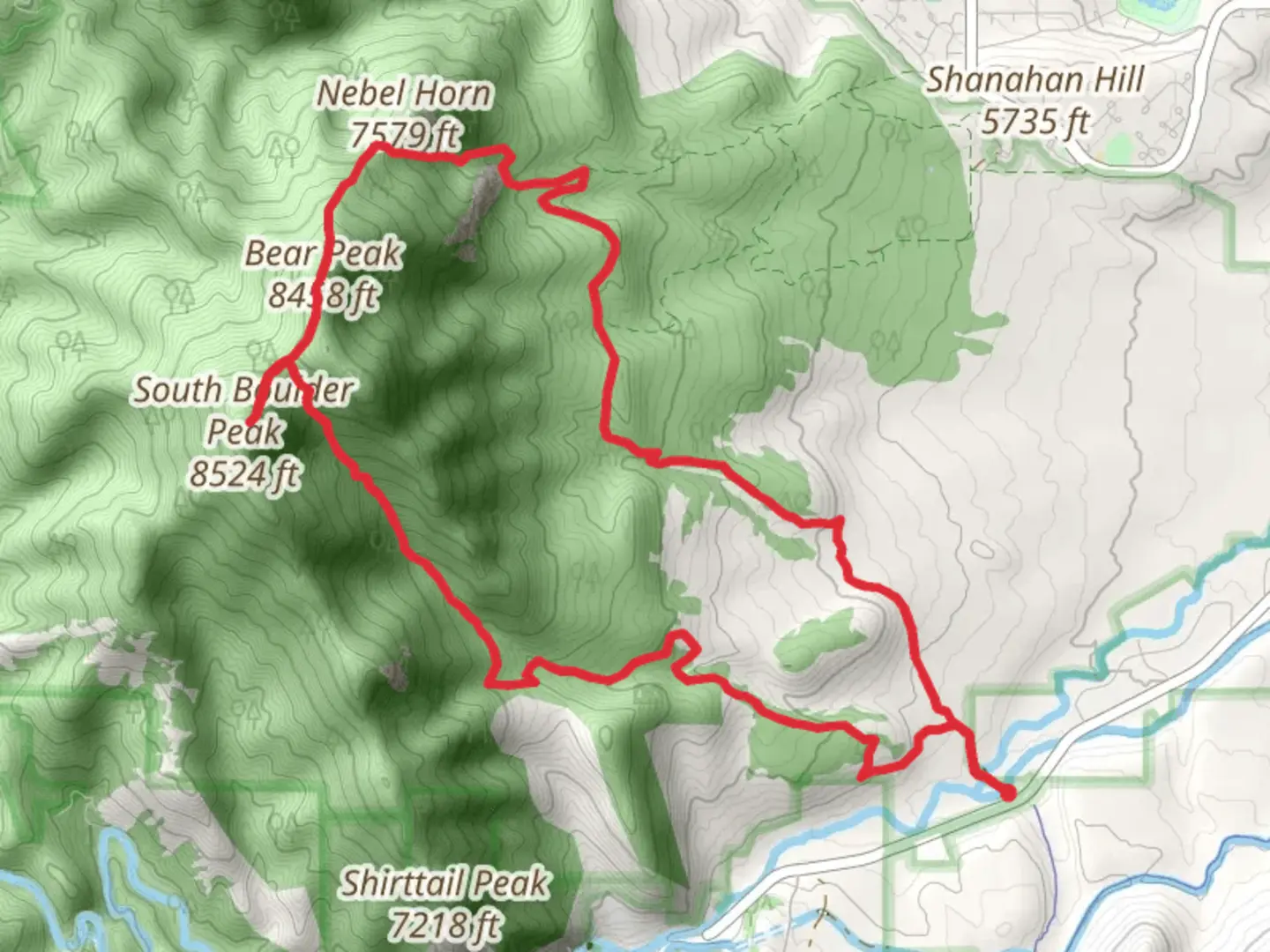 An image depicting the trail South Boulder Peak, Bear Peak via Shanahan Mesa Trail and its surrounding area.