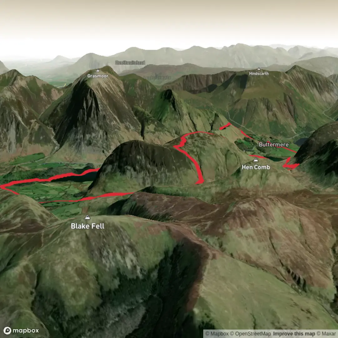 An image depicting the trail Crummock Water, Lanthwaite Wood and Mellbreak Loop and its surrounding area.