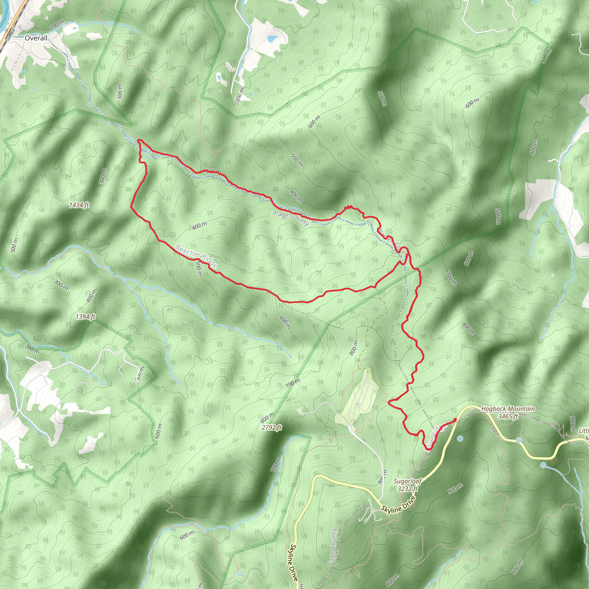 Beecher Ridge and Tuscarora - Overall Run Loop Trail mobile static map