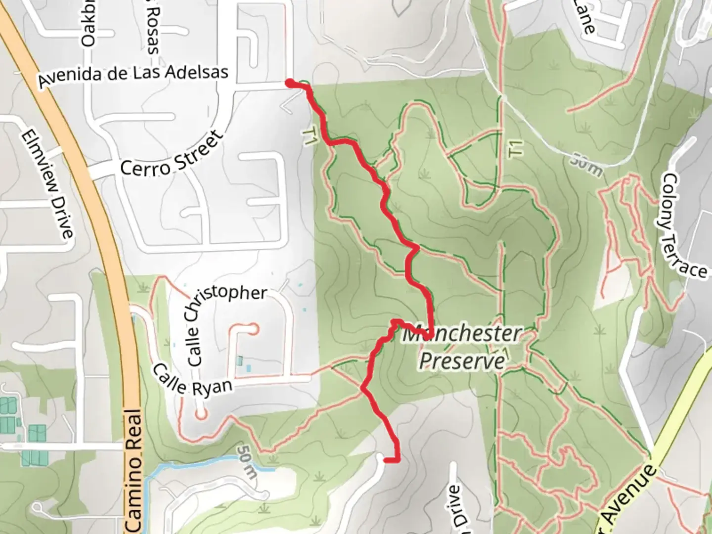 An image depicting the trail Manchester Canyon - Manchester Preserve and its surrounding area.