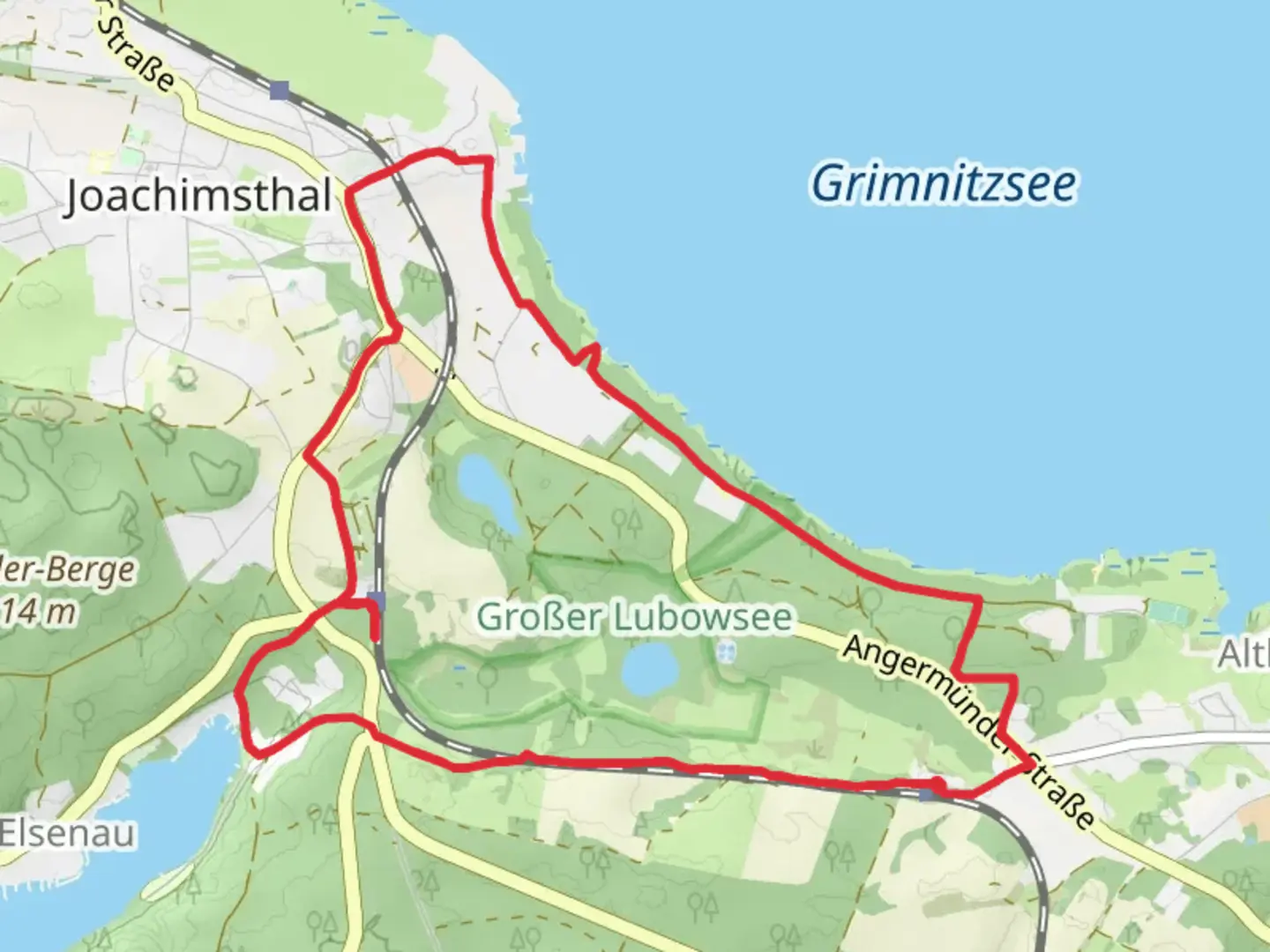 An image depicting the trail Werbellinkanal via Seeweg and its surrounding area.