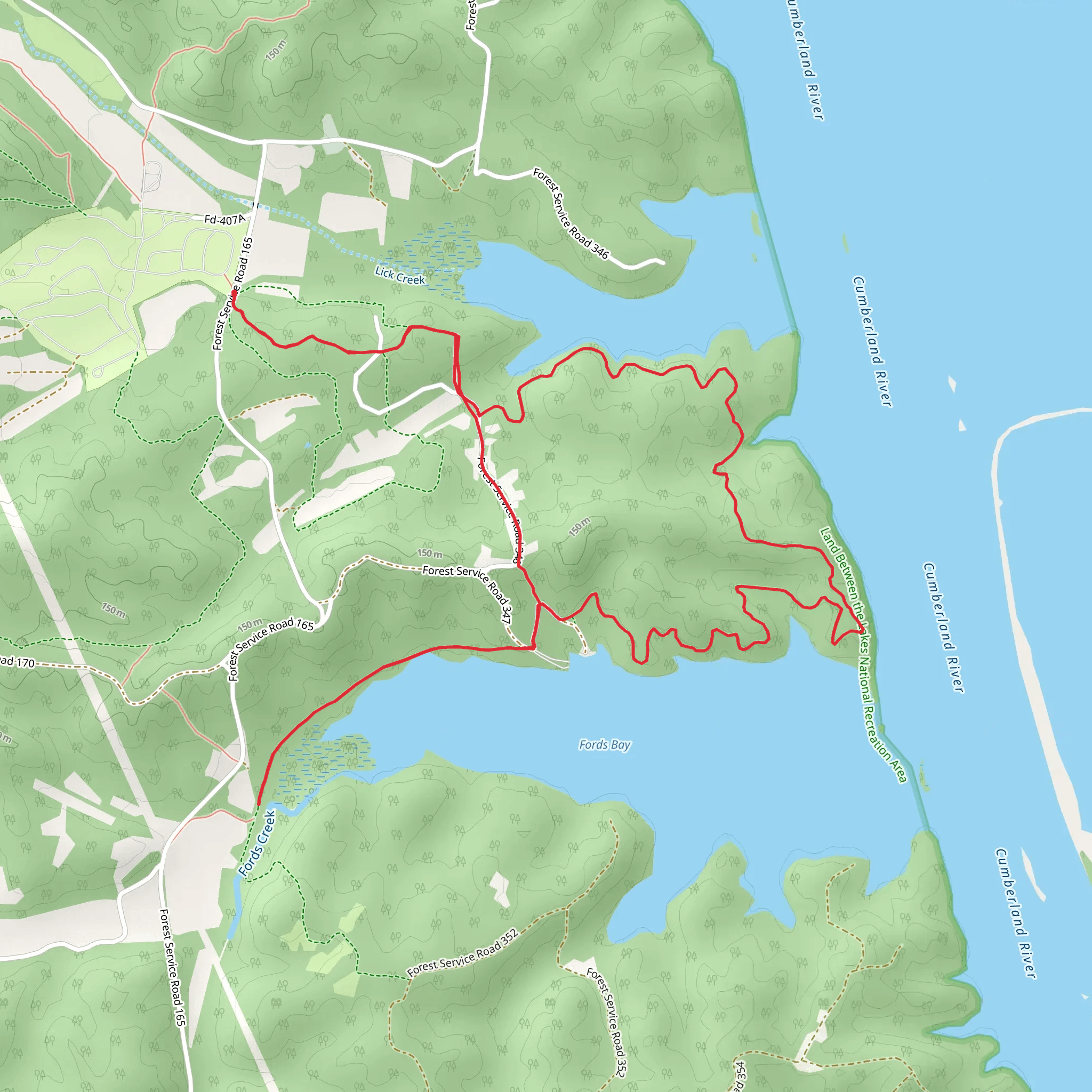 Fords Creek and Lick Creek Overlook via Trail 1,2 and 8 mobile static map