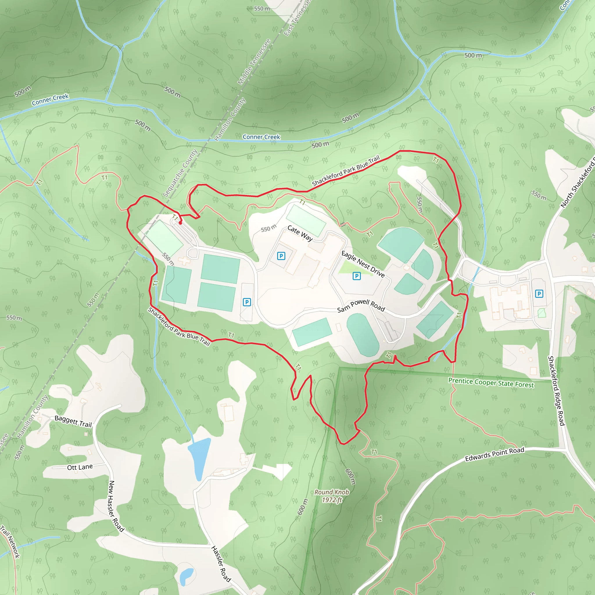 Shackleford Park Blue and Yellow Loop Trail mobile static map
