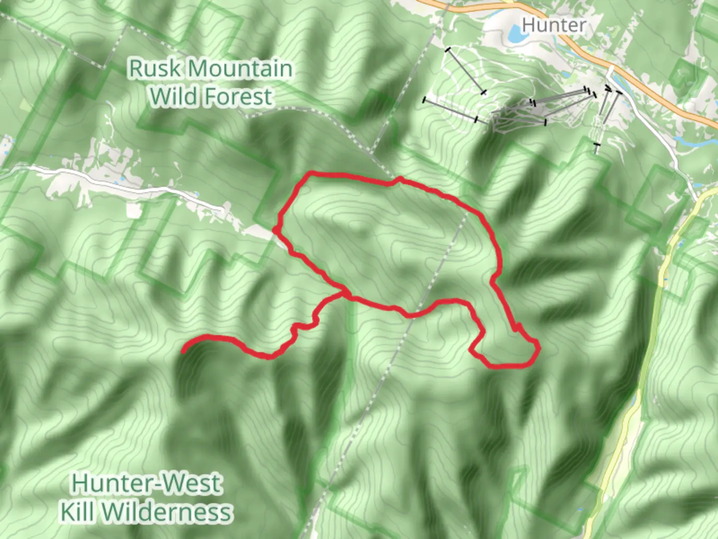 An image depicting the trail West Kill Mountain via Devil's Path and Spruceton Horse Trail Loop and its surrounding area.