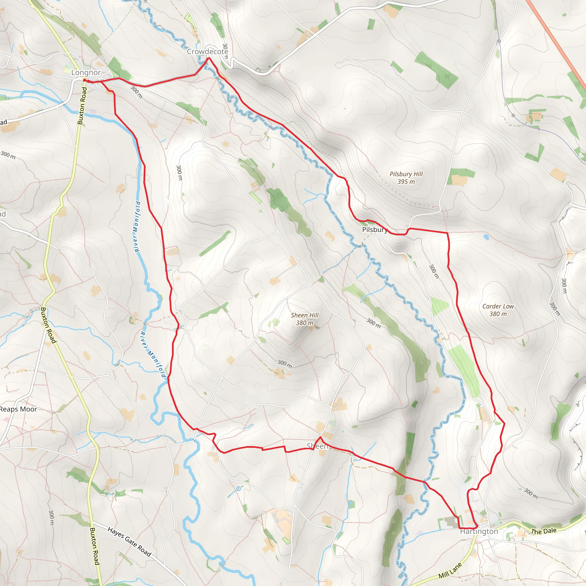 Pilsbury Castle - Hartington and Sheen from Longnor mobile static map