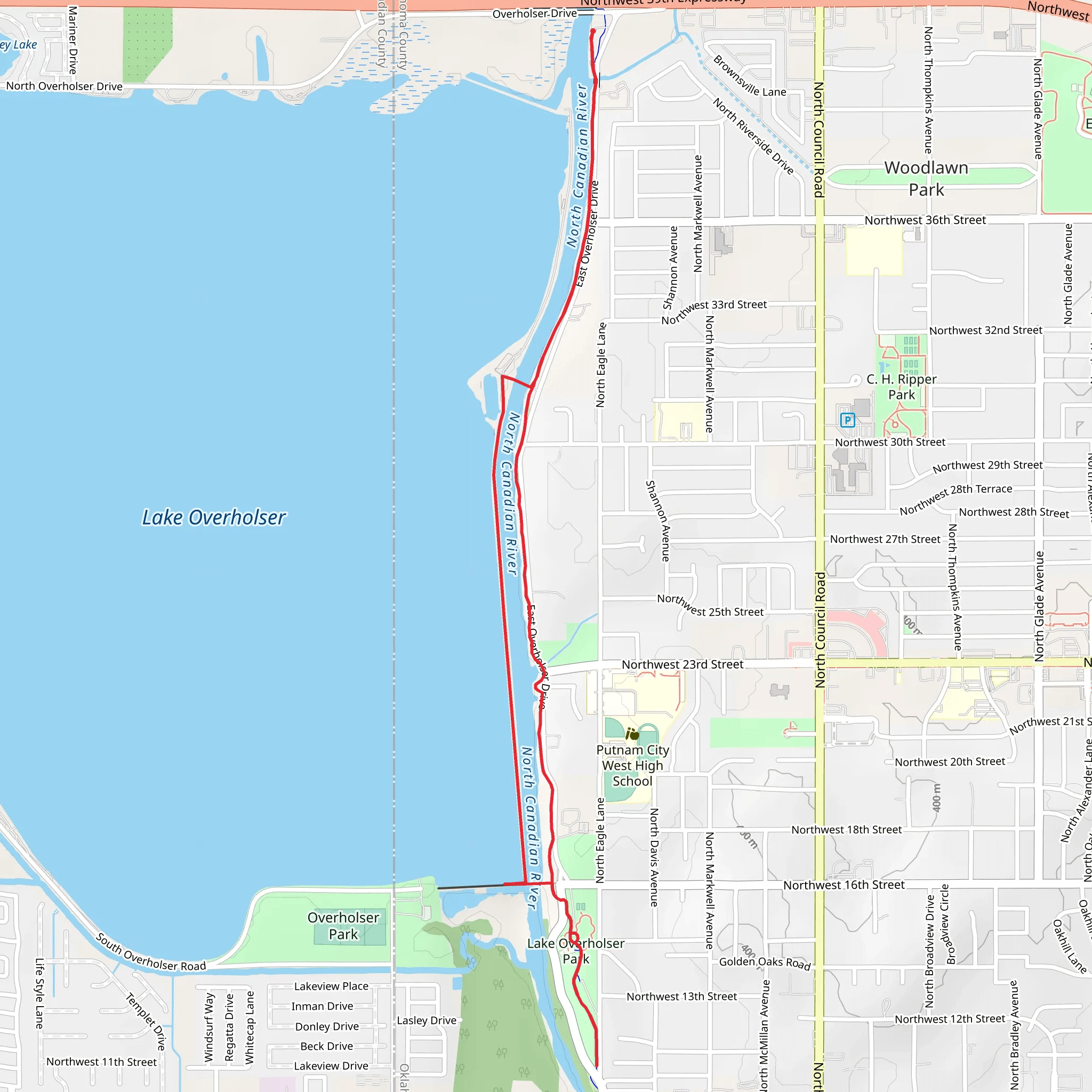Lake Overholser East Trail mobile static map