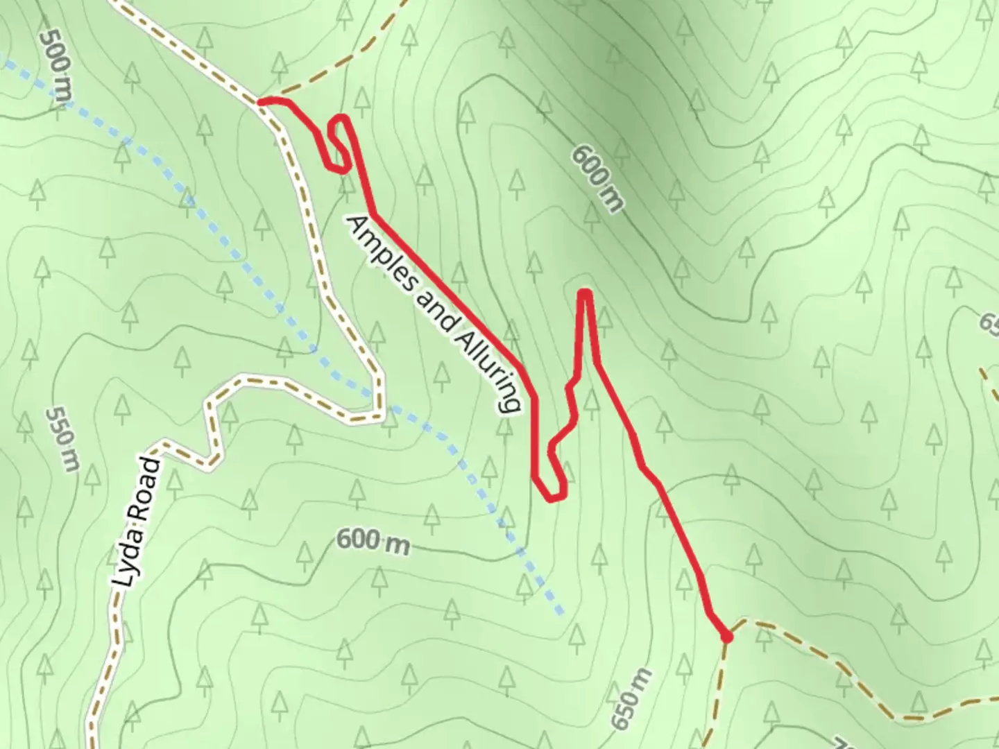 An image depicting the trail Amples and Alluring and its surrounding area.