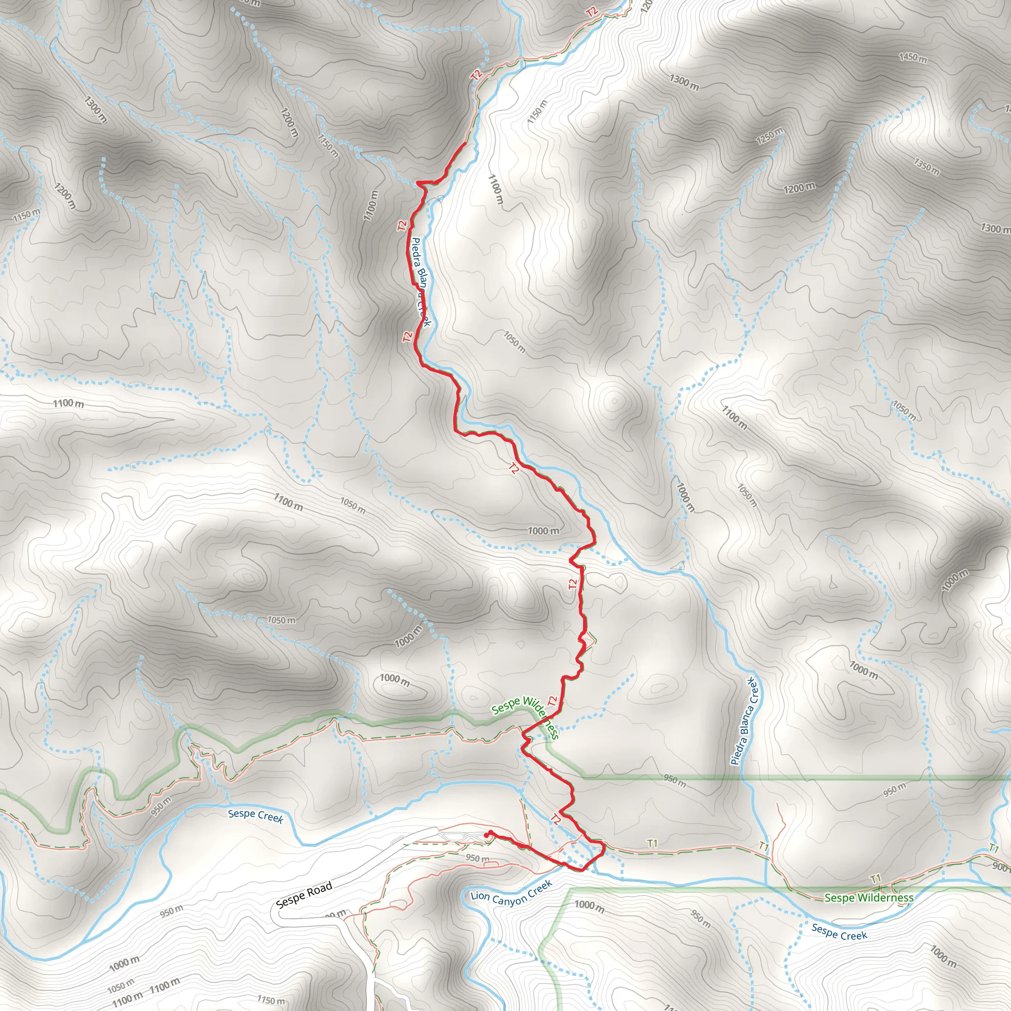 Piedra Blanca Creek via Gene Marshall-Piedra Blanca Trail mobile static map