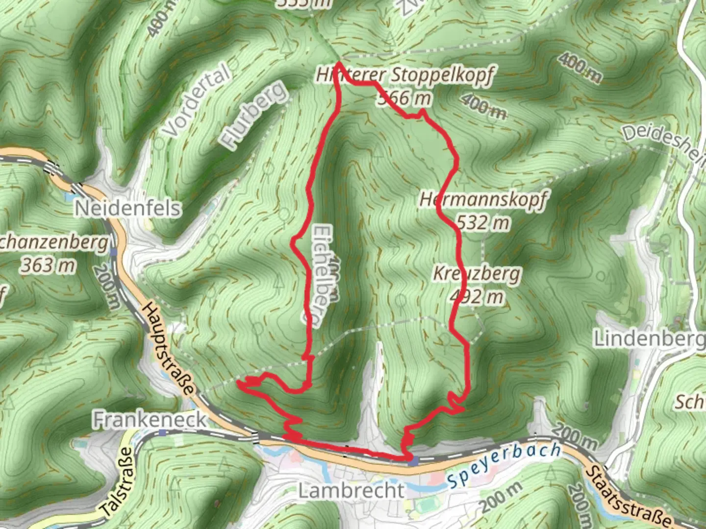 An image depicting the trail Rundwanderweg Lambrecht and its surrounding area.