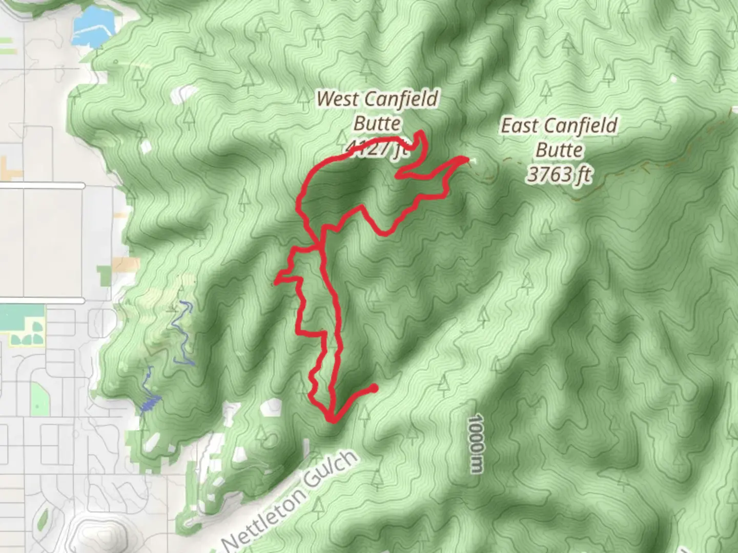 An image depicting the trail Trail 1 and 3 Loop - West Canfield Butte and its surrounding area.
