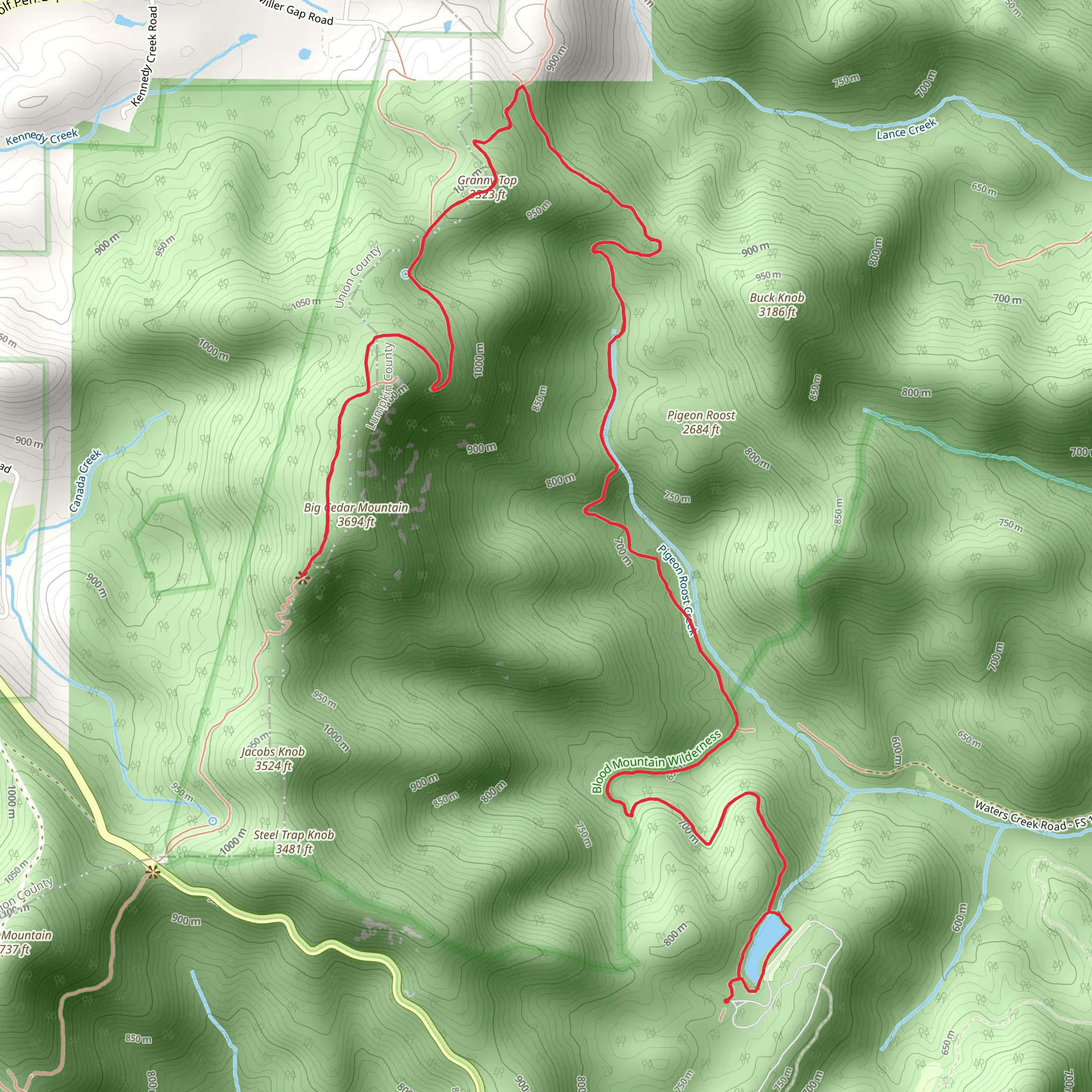 Big Cedar Mountain via Dockery Lake mobile static map