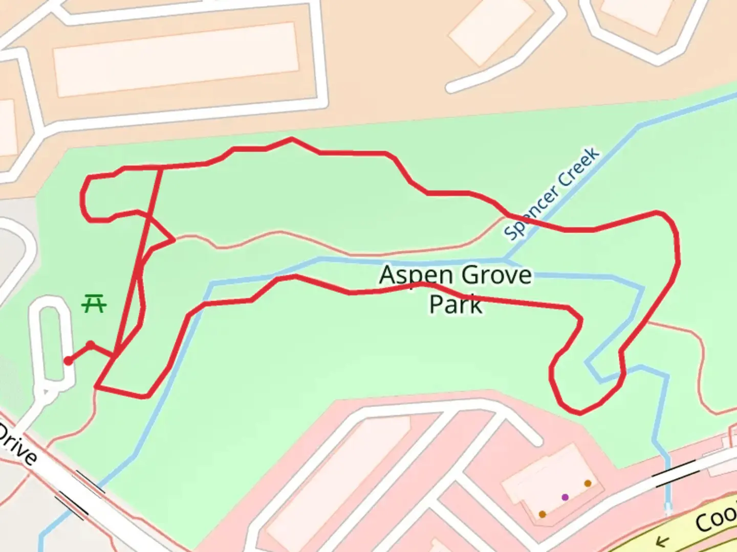 An image depicting the trail Aspen Grove Drive Loop and its surrounding area.