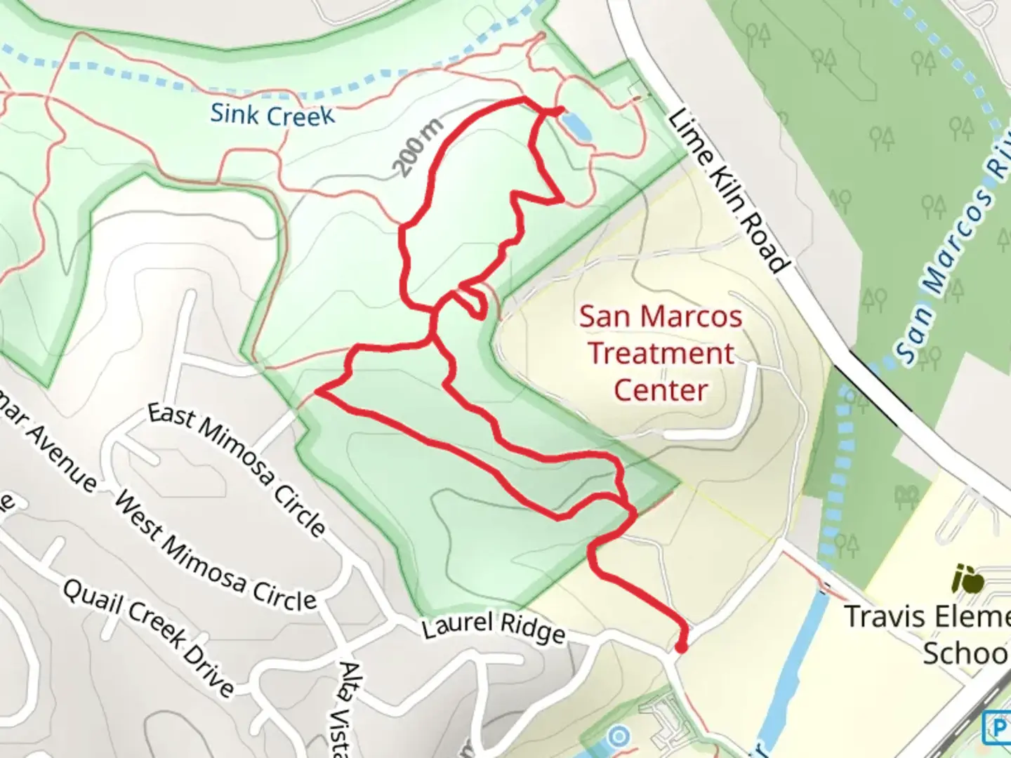 An image depicting the trail Tonkawa, Skink Link and Exogyra Loop and its surrounding area.