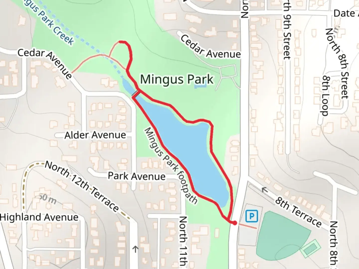 An image depicting the trail Mingus Park Footpath Loop and its surrounding area.