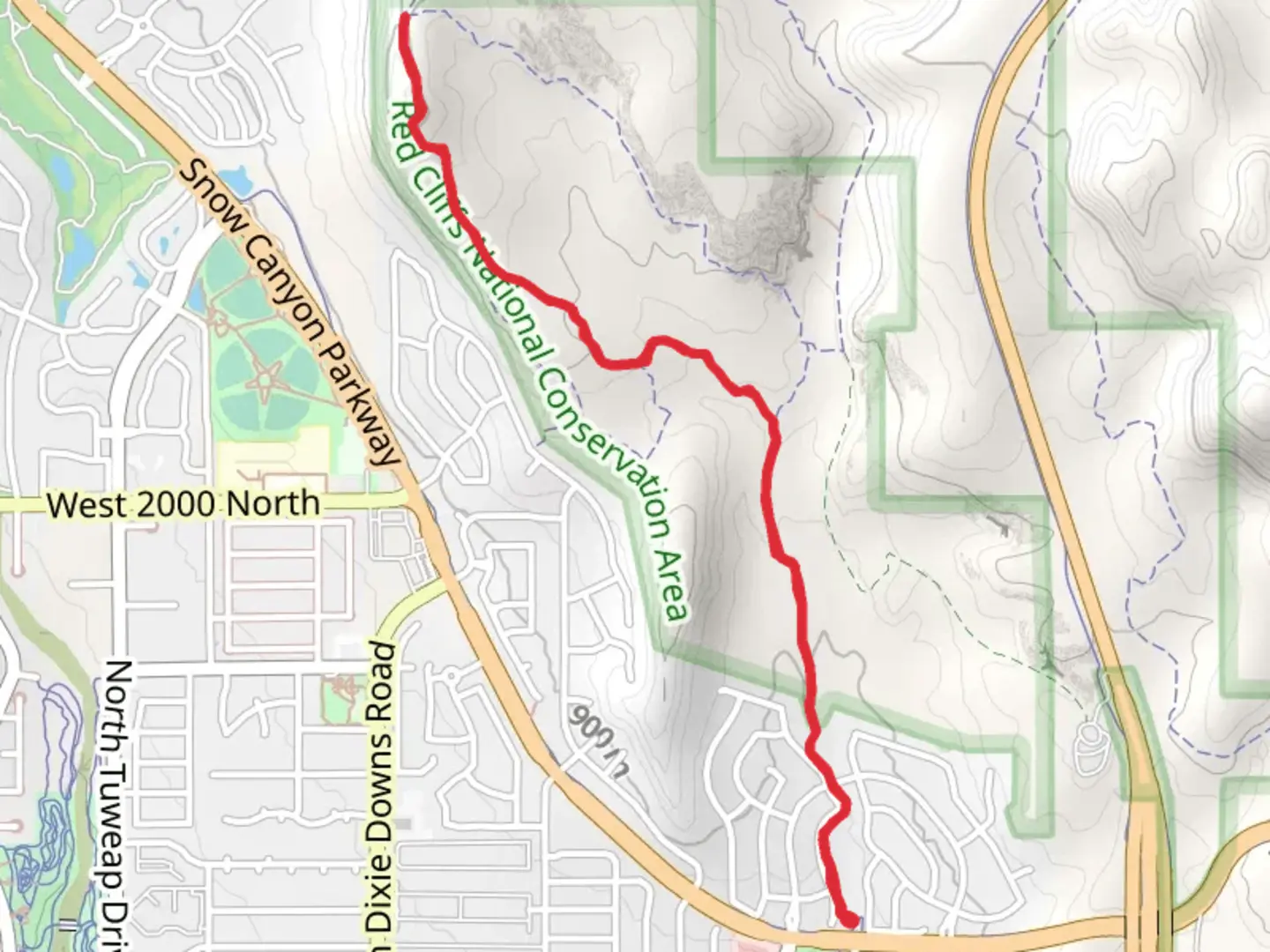 An image depicting the trail Halfway Wash Trail and Paradise Rim Trail and its surrounding area.