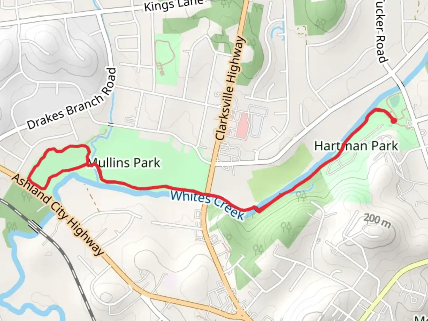 An image depicting the trail Whites Creek Greenway - Hartman Park and its surrounding area.