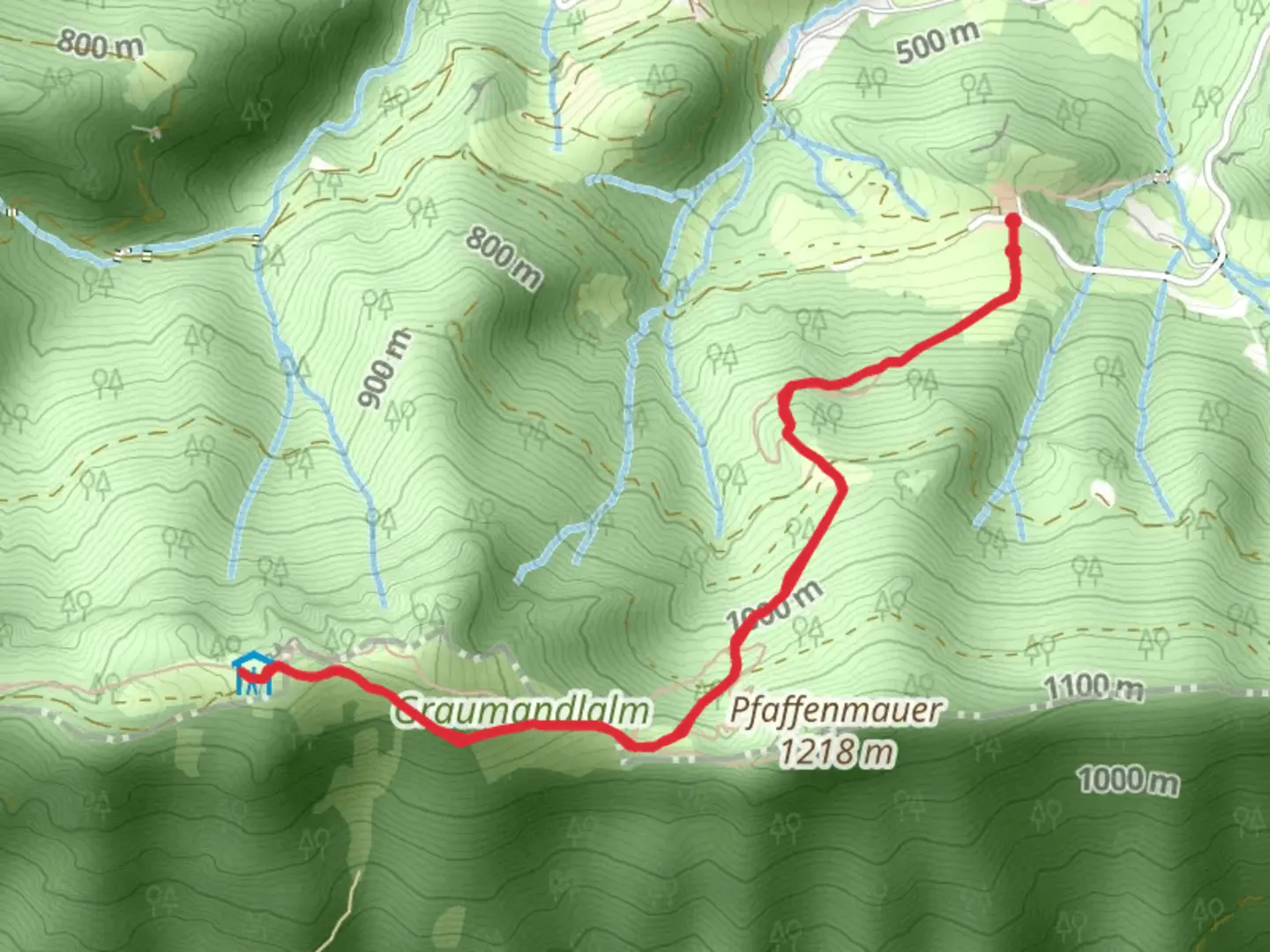 An image depicting the trail Schoberstein via Trattenbach and its surrounding area.