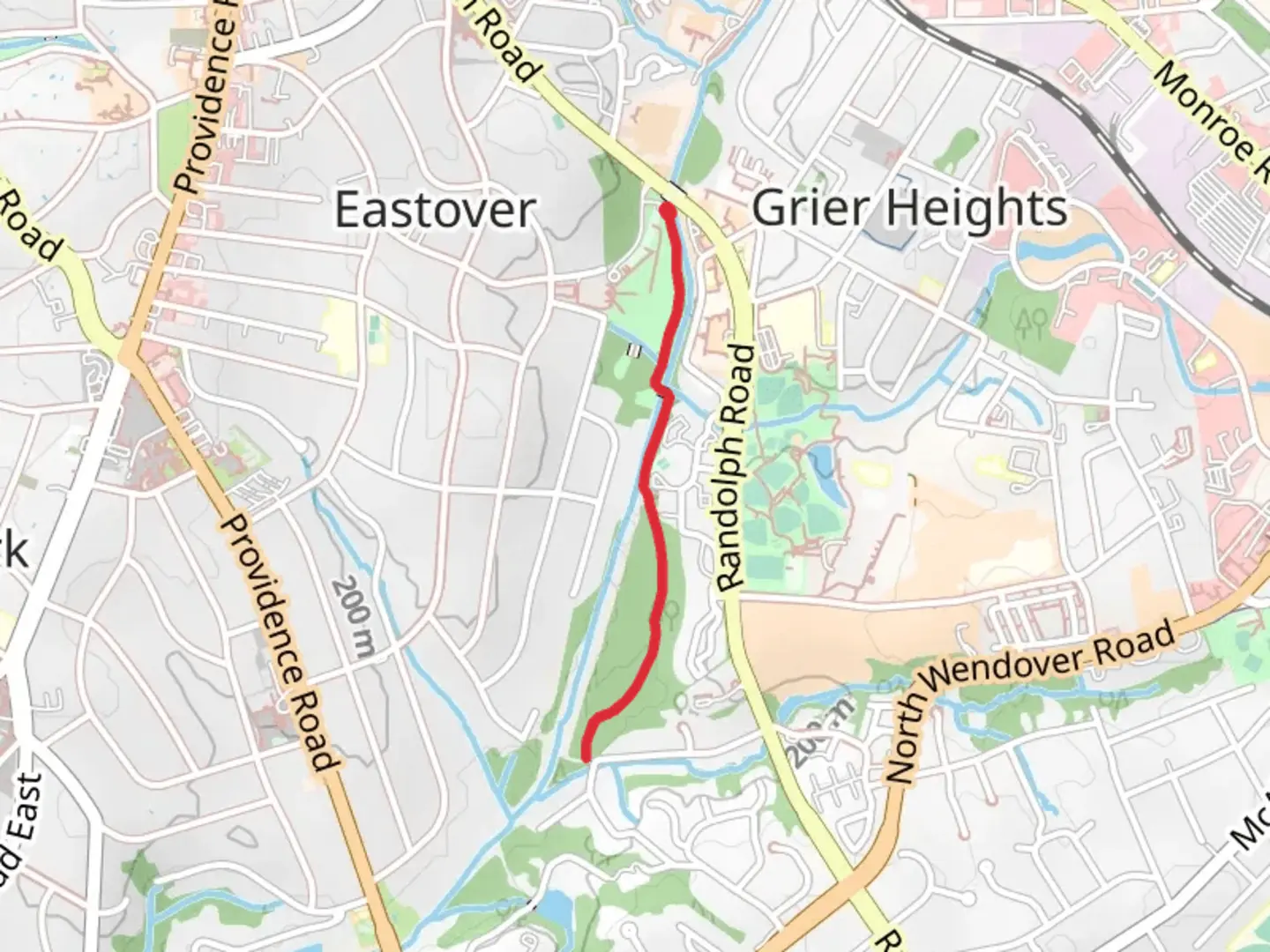 An image depicting the trail Briar Creek Greenway and its surrounding area.
