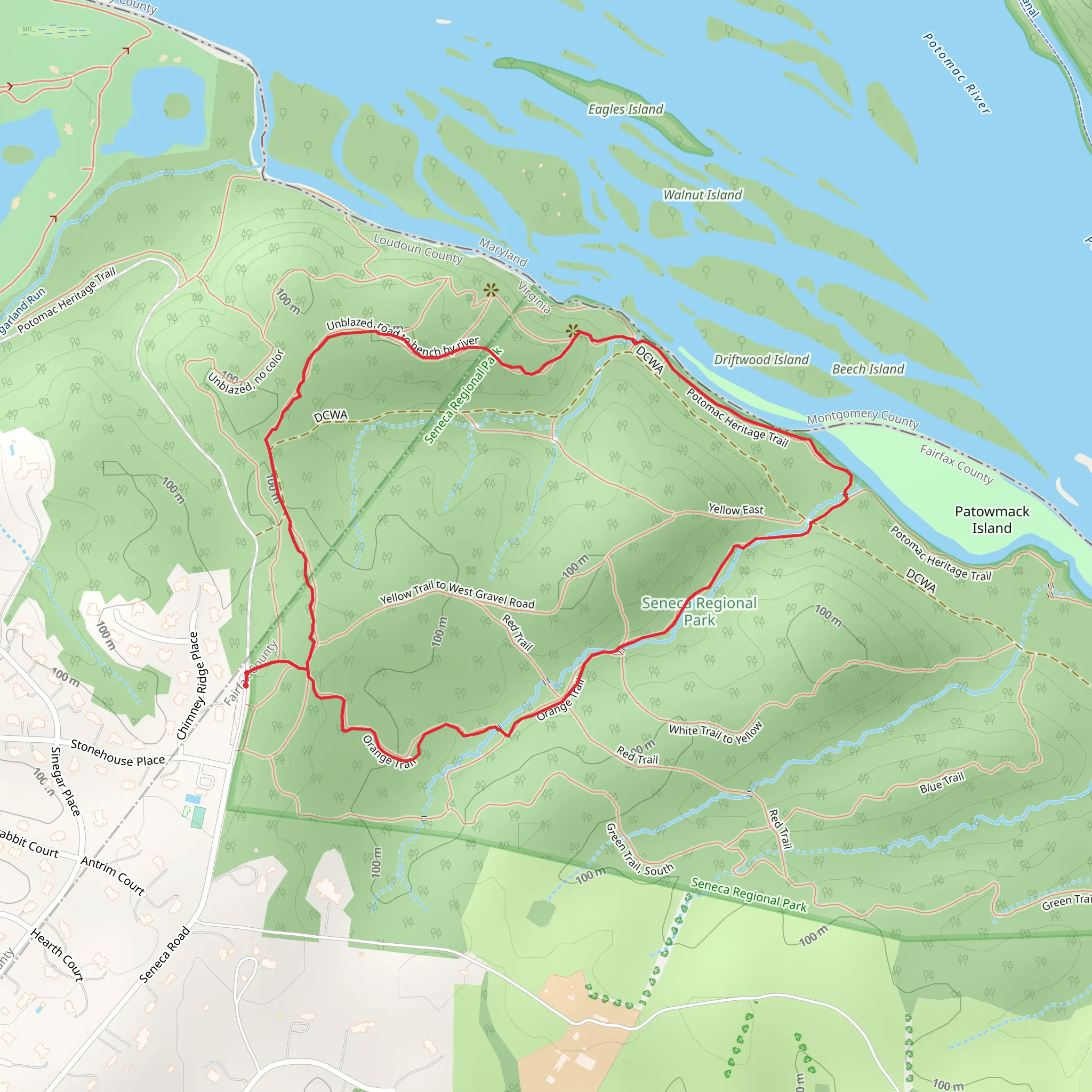 Orange Trail and Potomac Heritage Trail Loop mobile static map