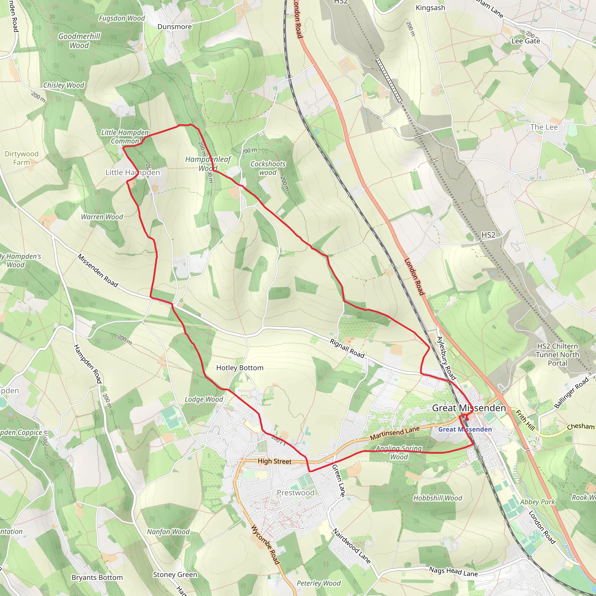 Angling Spring Wood, Pepperboxes Wood and Hampdenleaf Wood Loop mobile static map