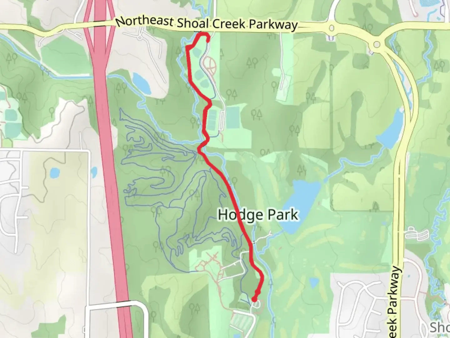 An image depicting the trail Hodge Park Trail and its surrounding area.