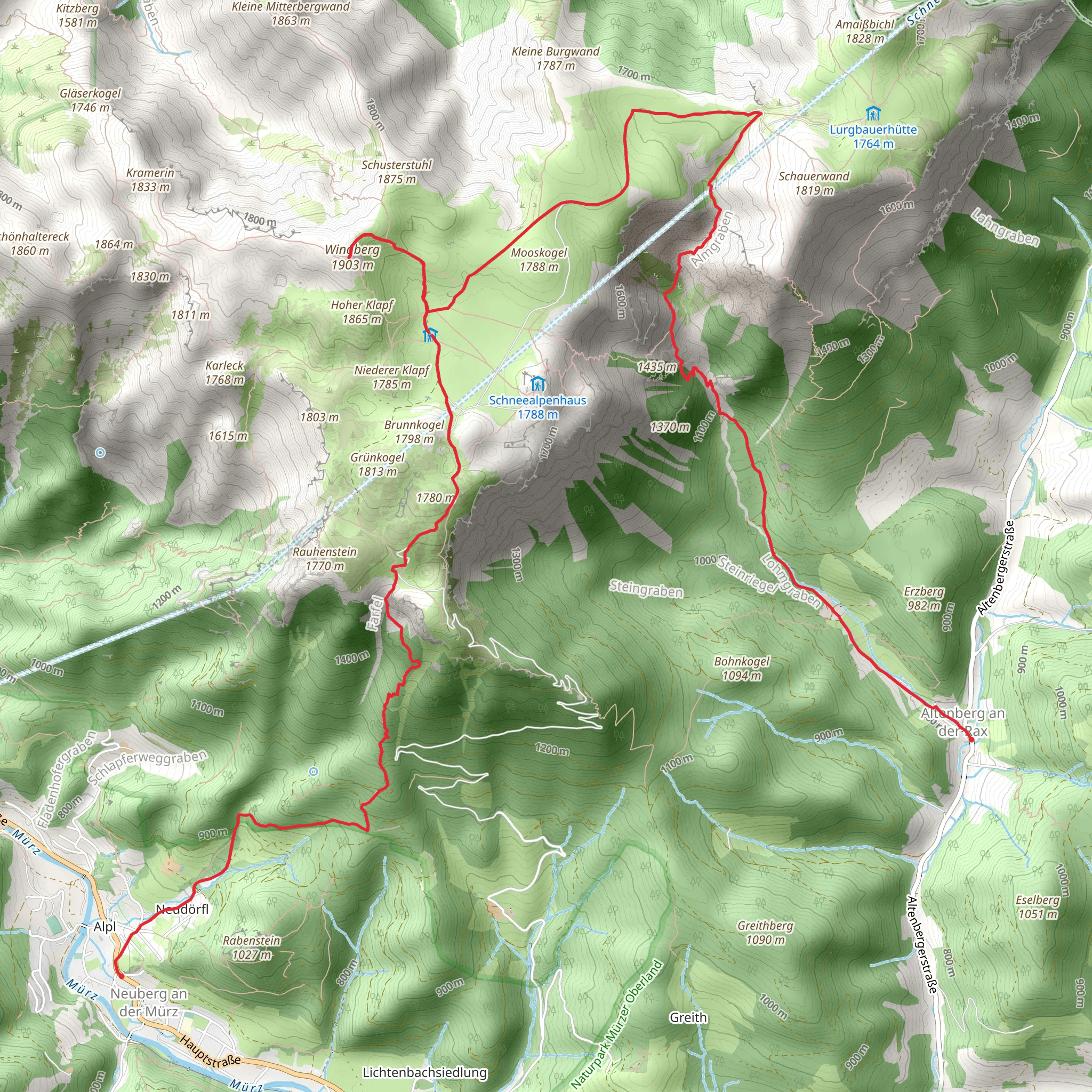 Almgraben to Neuberg an der Mürz via Windberg Peak mobile static map