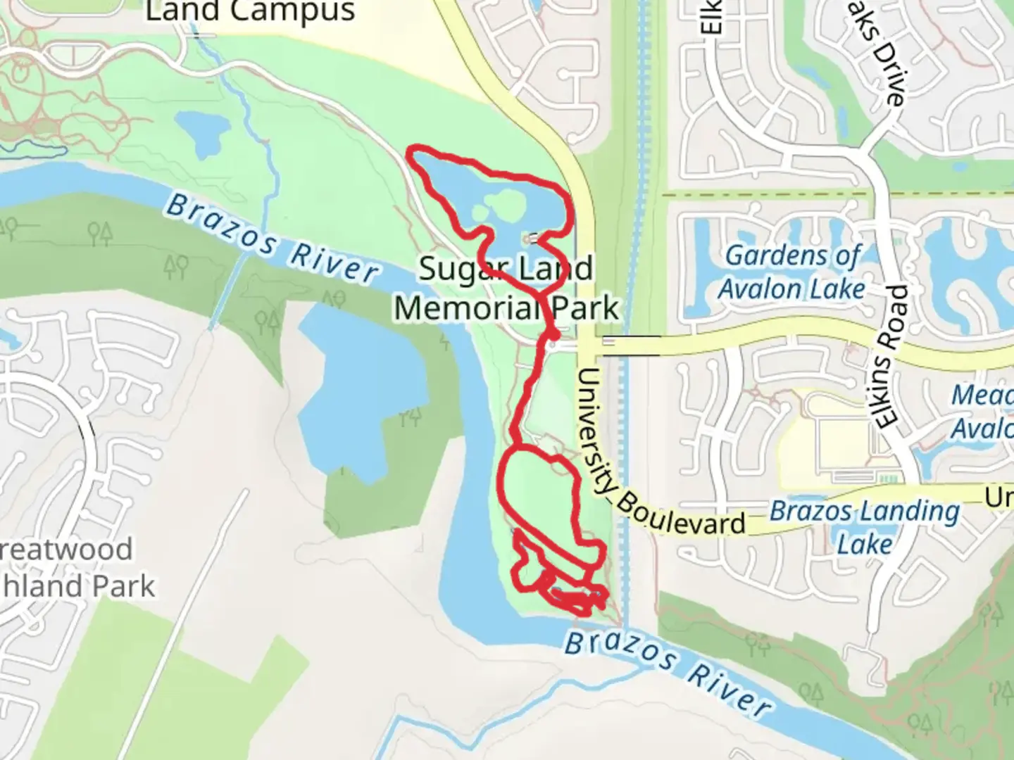 An image depicting the trail Sugar Land Memorial Park Loop - East and its surrounding area.
