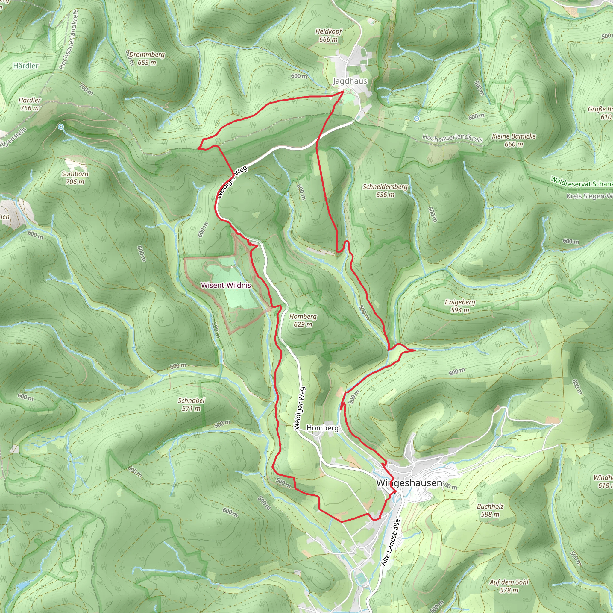 Rothaarsteig Spur Wisent Pfad mobile static map