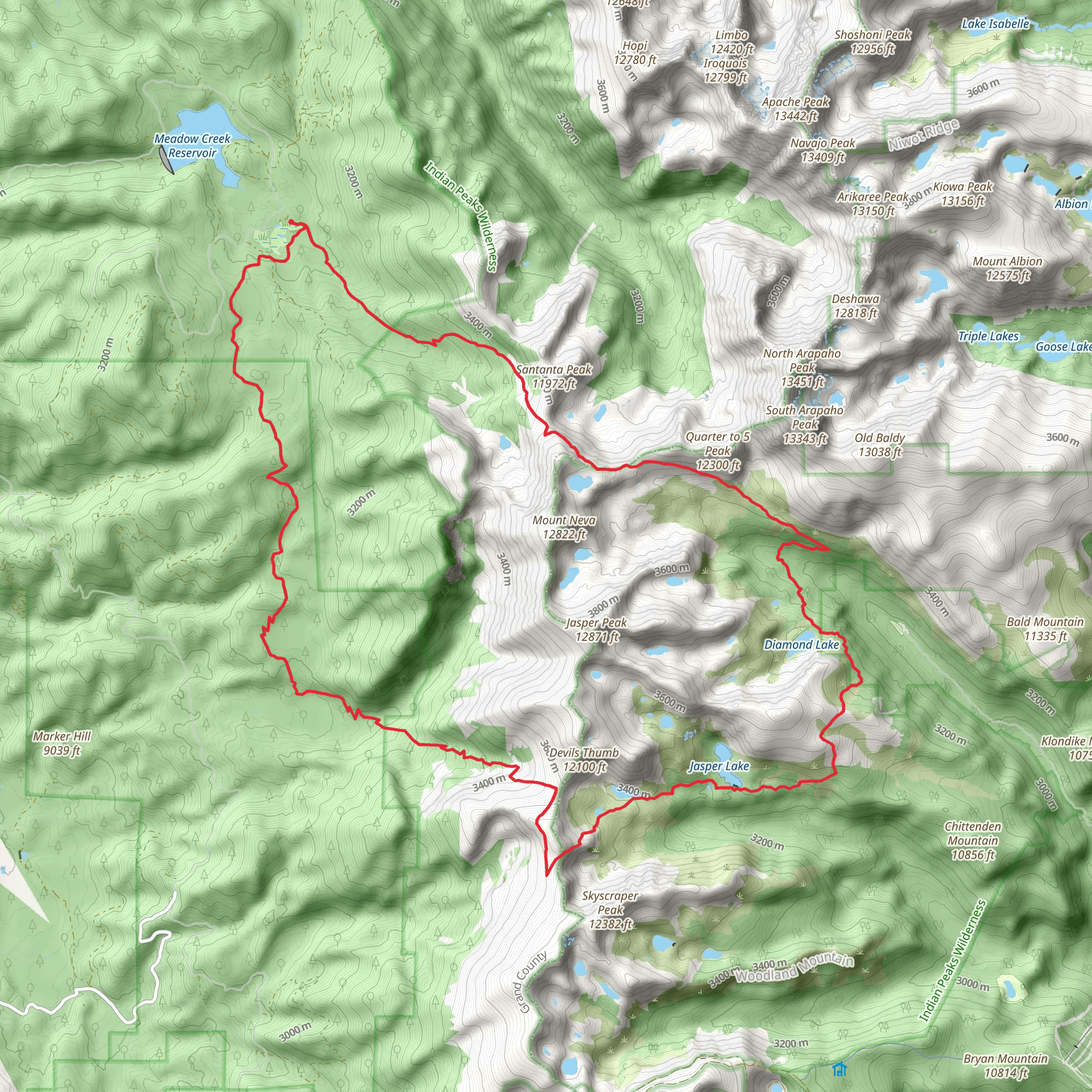 Continental Divide, Devil's Thumb and Arapaho Pass Loop Trail mobile static map