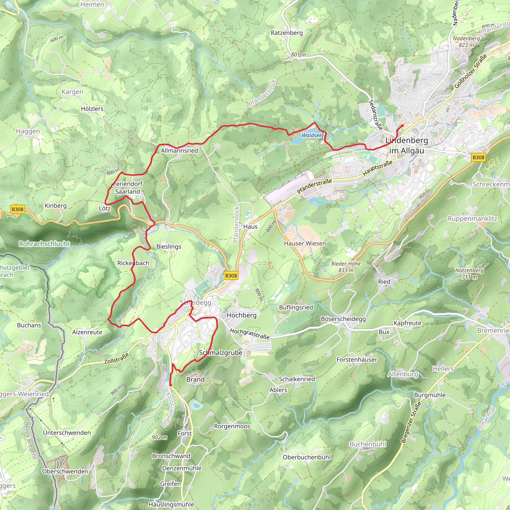 Kurhaus to Stadpark via Waldsee and Wasserlaeufer Route mobile static map