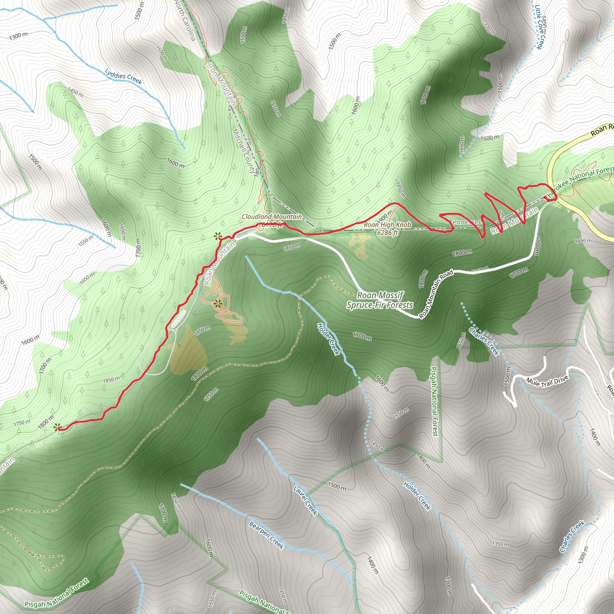 Cloudland Mountain and Roan Bluffs Trail mobile static map