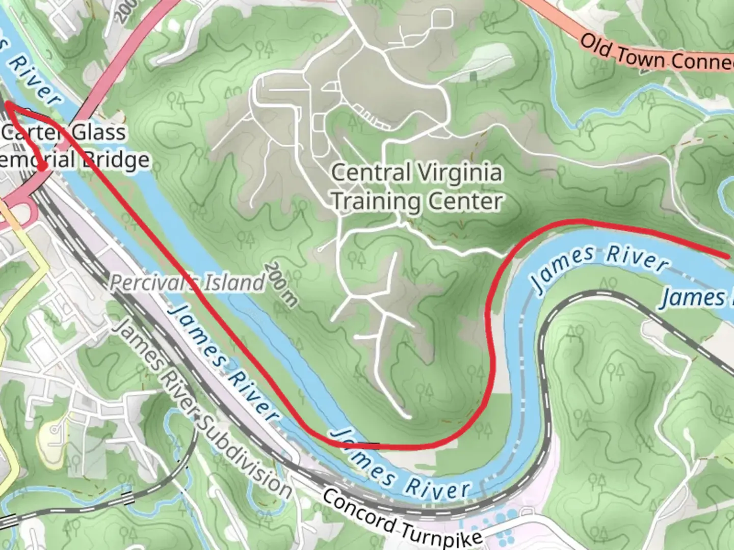 An image depicting the trail James River Walk and its surrounding area.