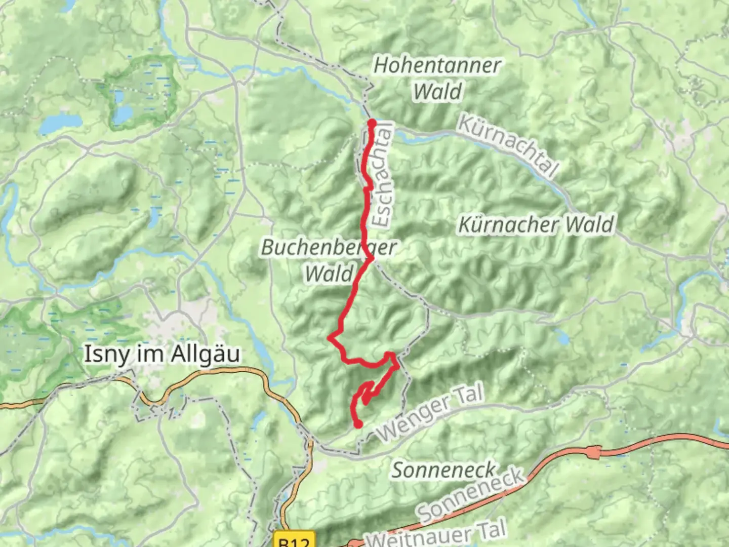 An image depicting the trail Bolsternang to Schmidsfelden via Glasmacherweg and its surrounding area.