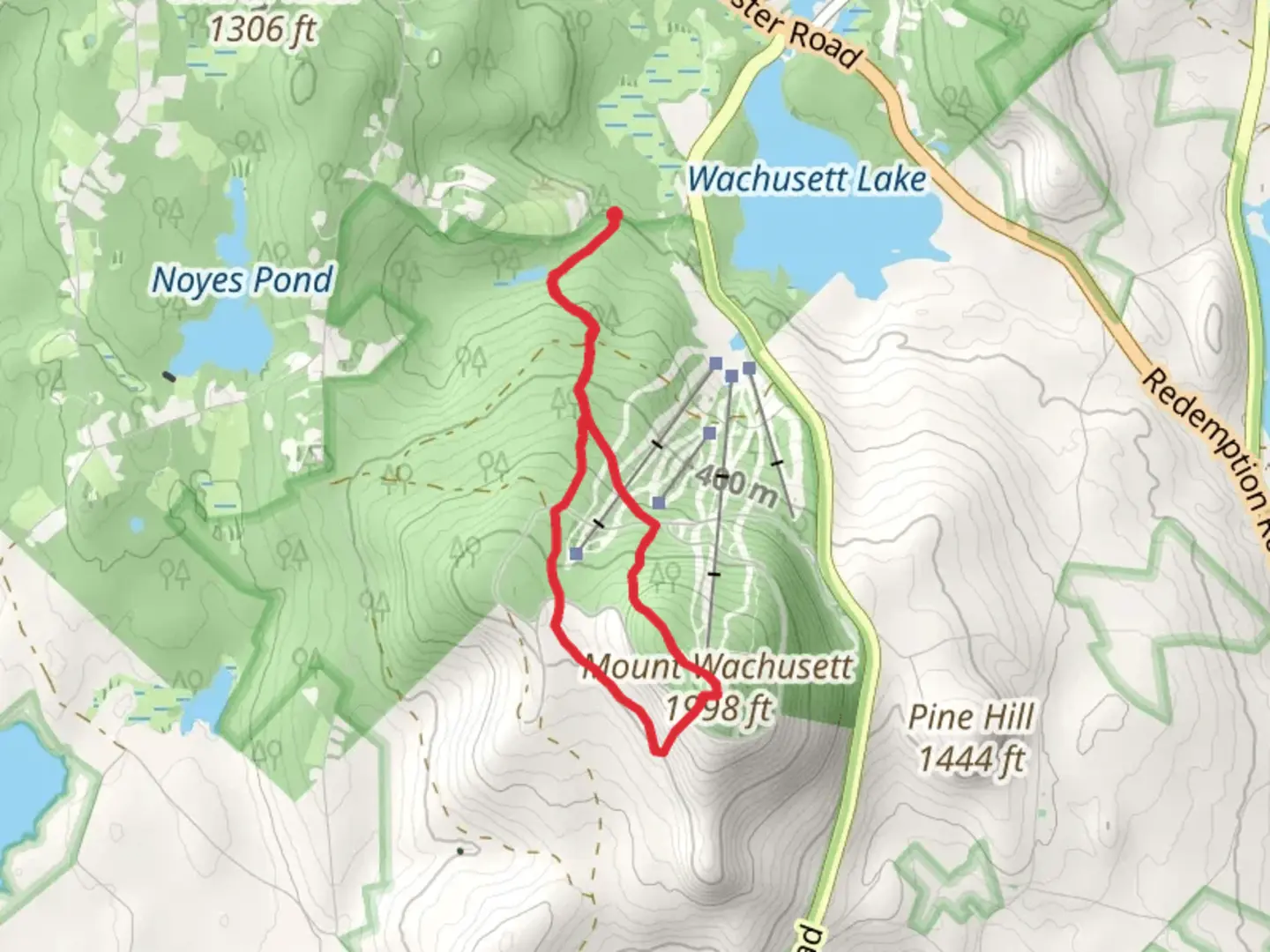 An image depicting the trail Wachusett Mountain Loop and its surrounding area.