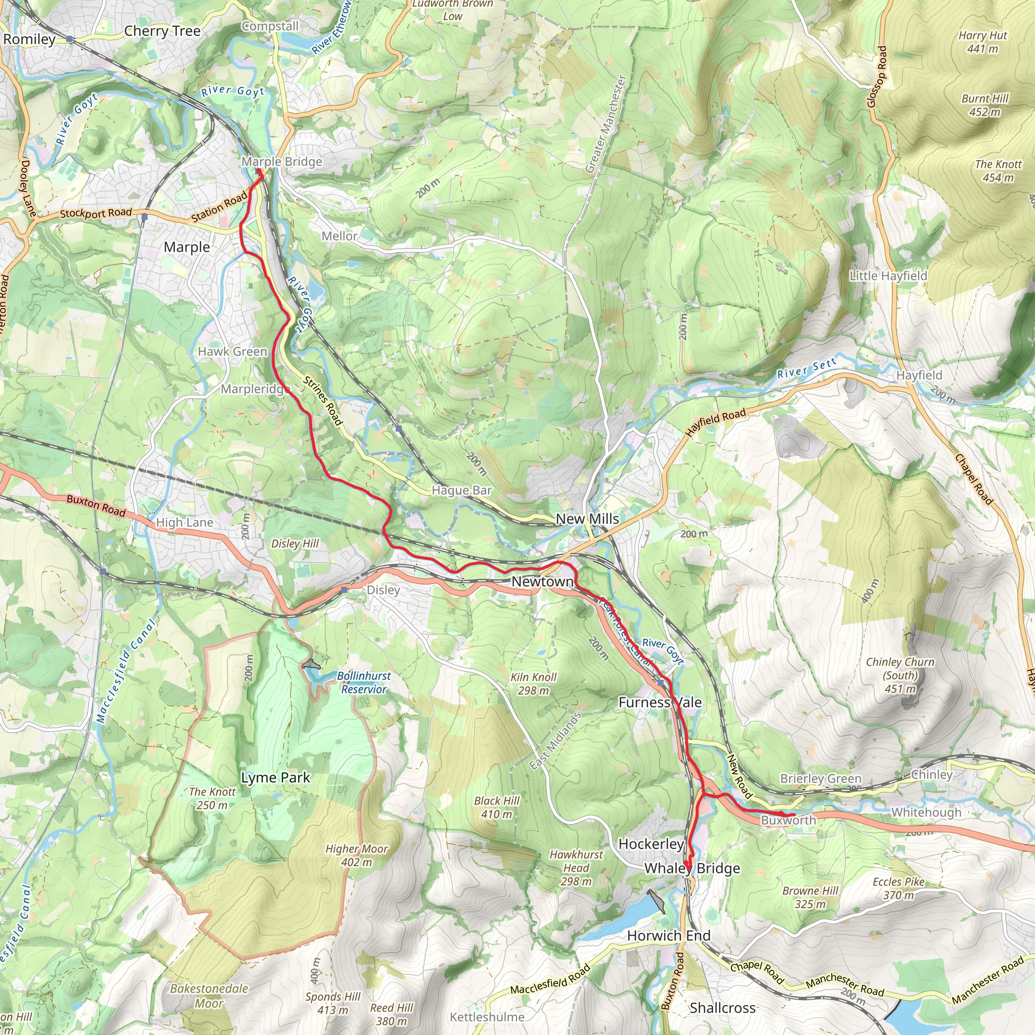 Marple to Whaley Bridge Walk mobile static map