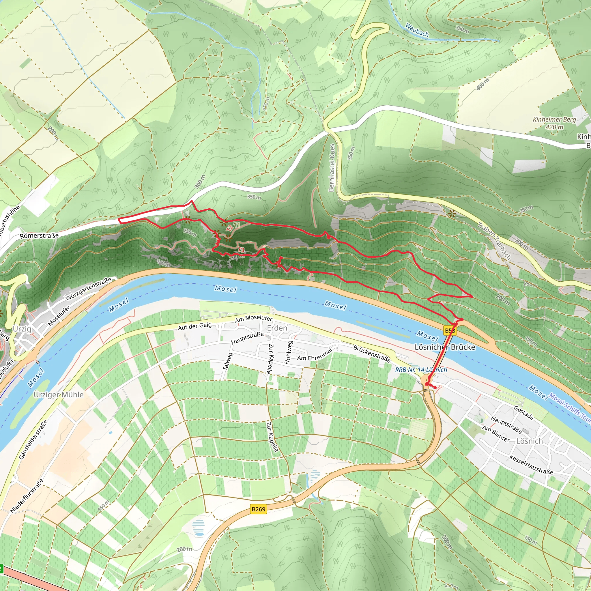 Leizenberg and Klettersteig Erden via Moselsteig mobile static map