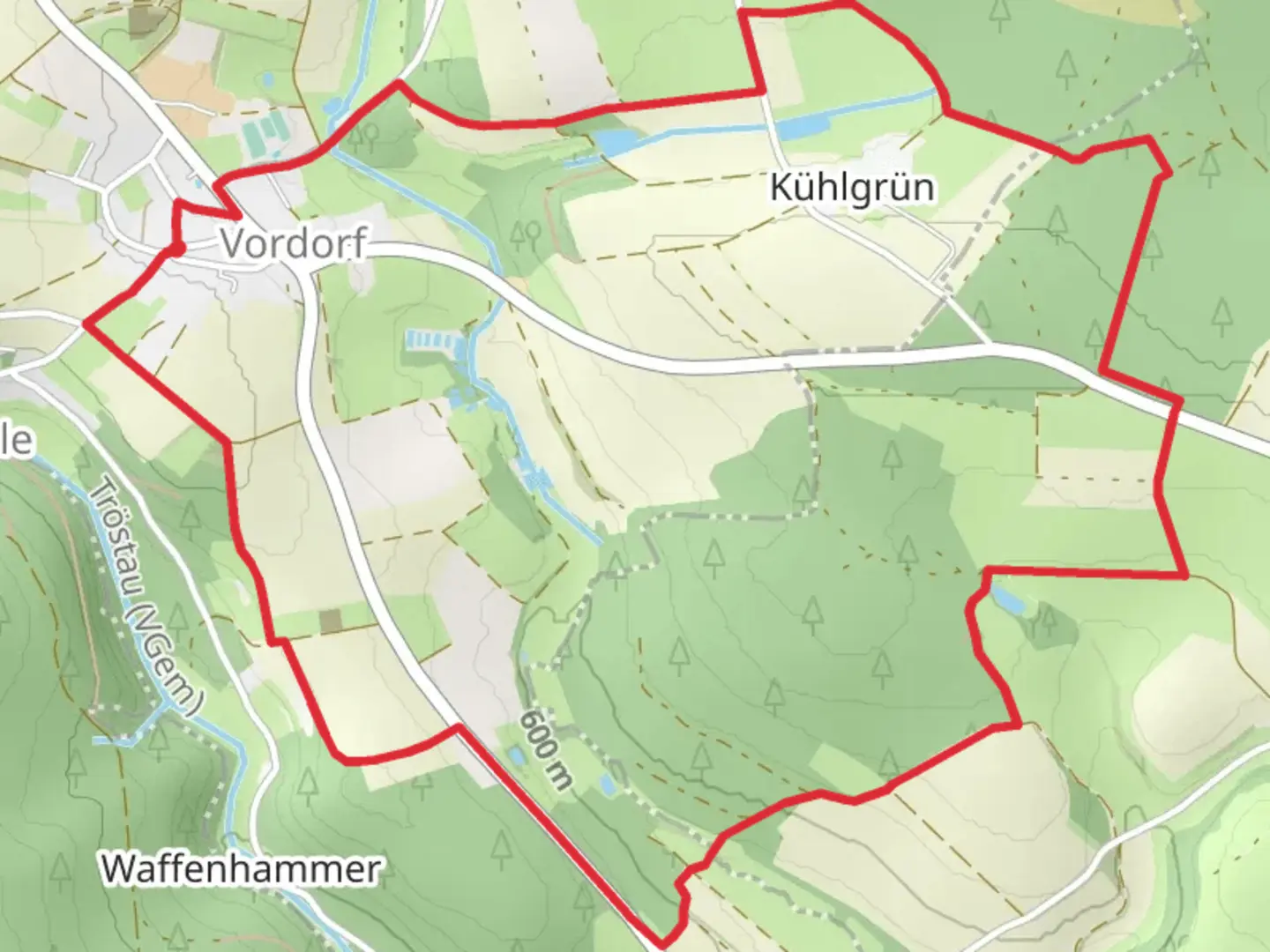 An image depicting the trail Vordorf Runderweg and its surrounding area.