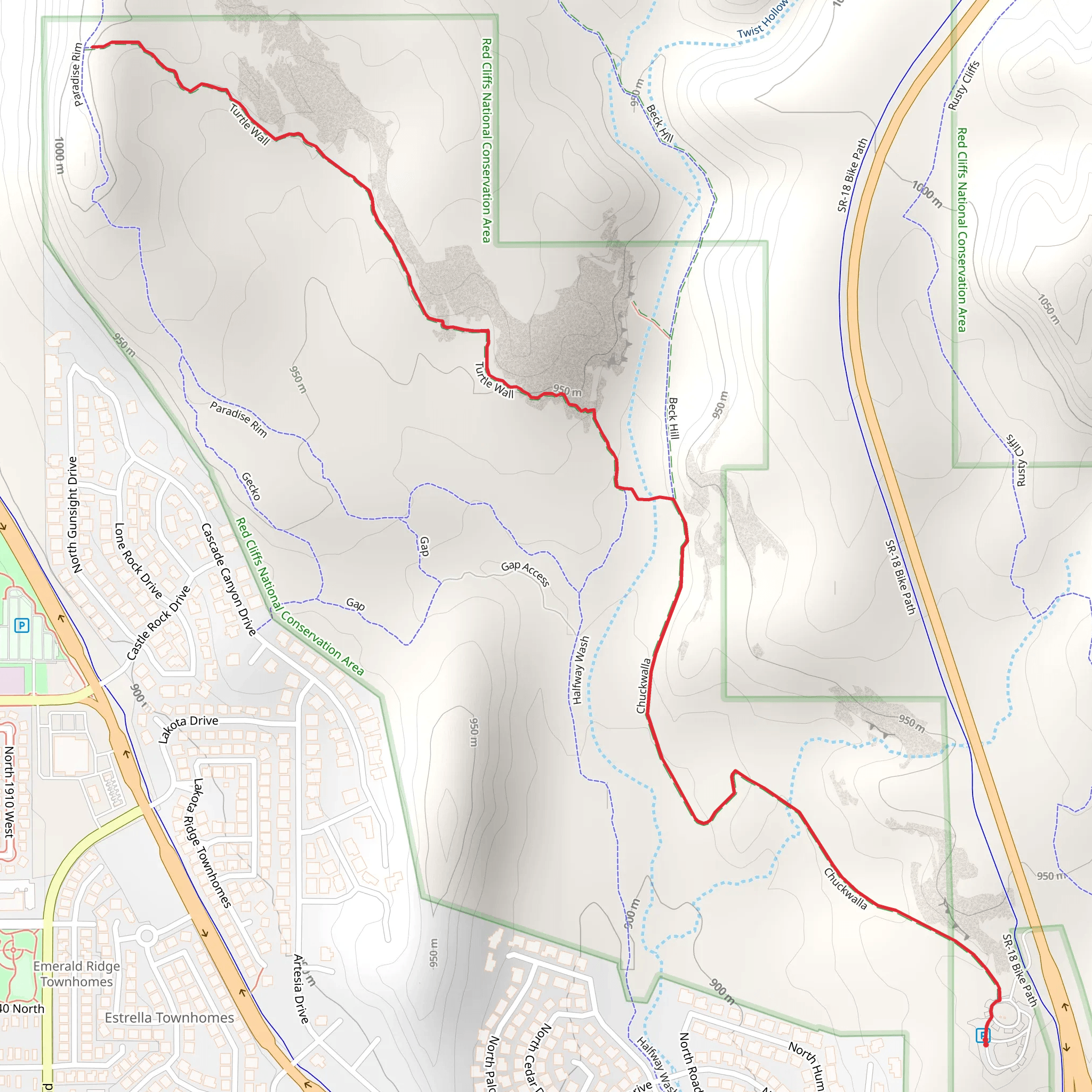Chuckawalla Trail and Turtle Wall Trail mobile static map