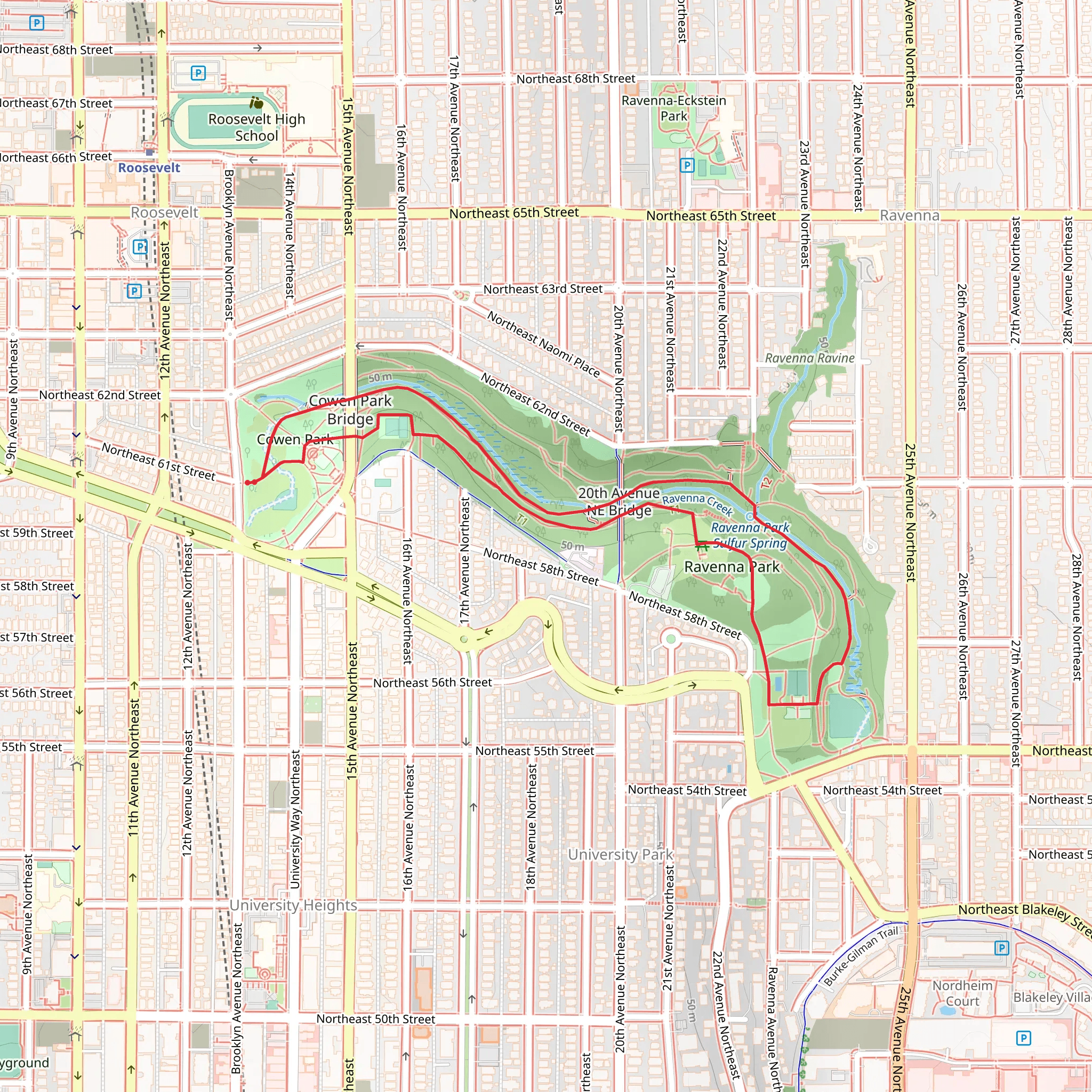 Cowen Park and Ravenna Creek Loop mobile static map