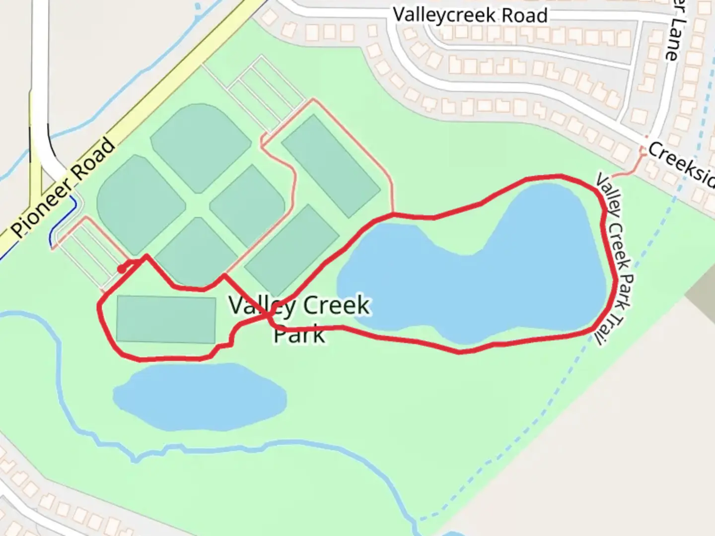 An image depicting the trail Valley Creek Park Loop and its surrounding area.