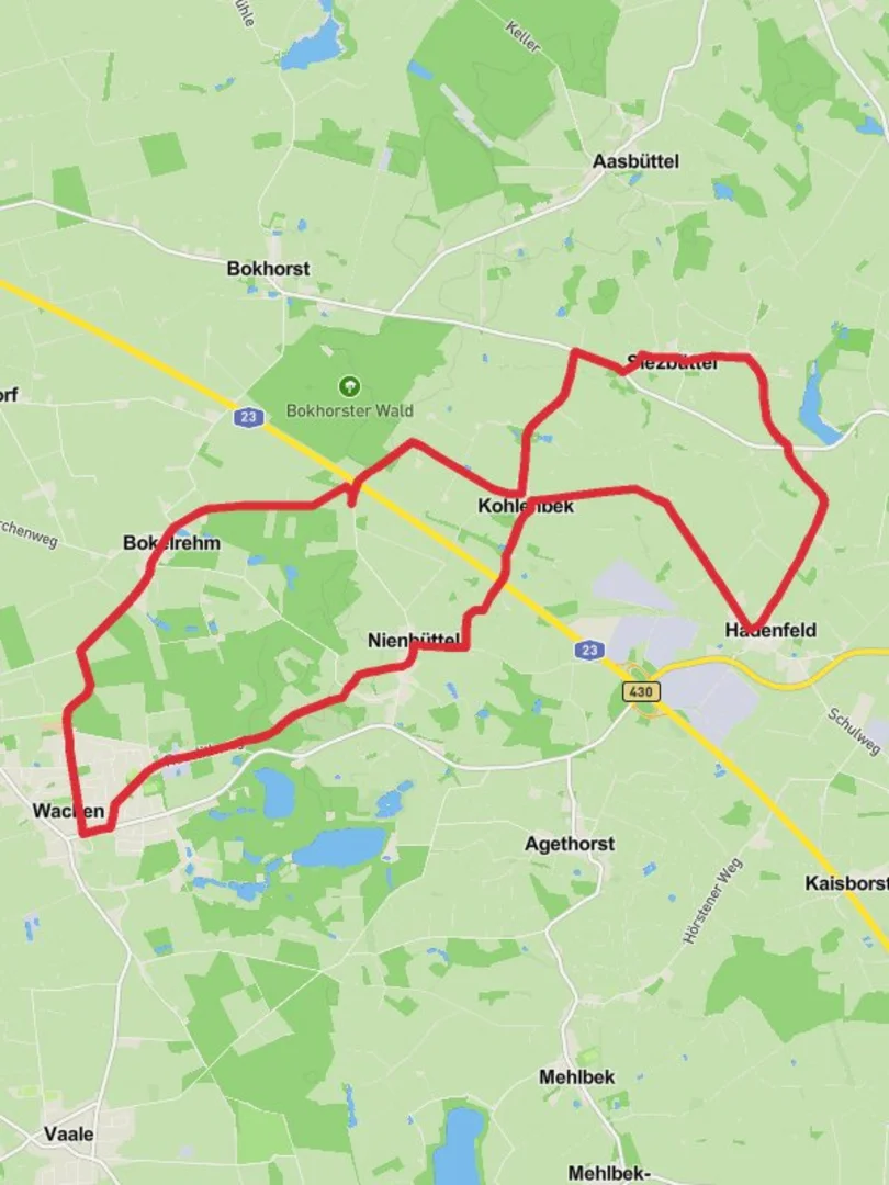 An image depicting the trail Nienbuttel and Wacken Loop and its surrounding area.