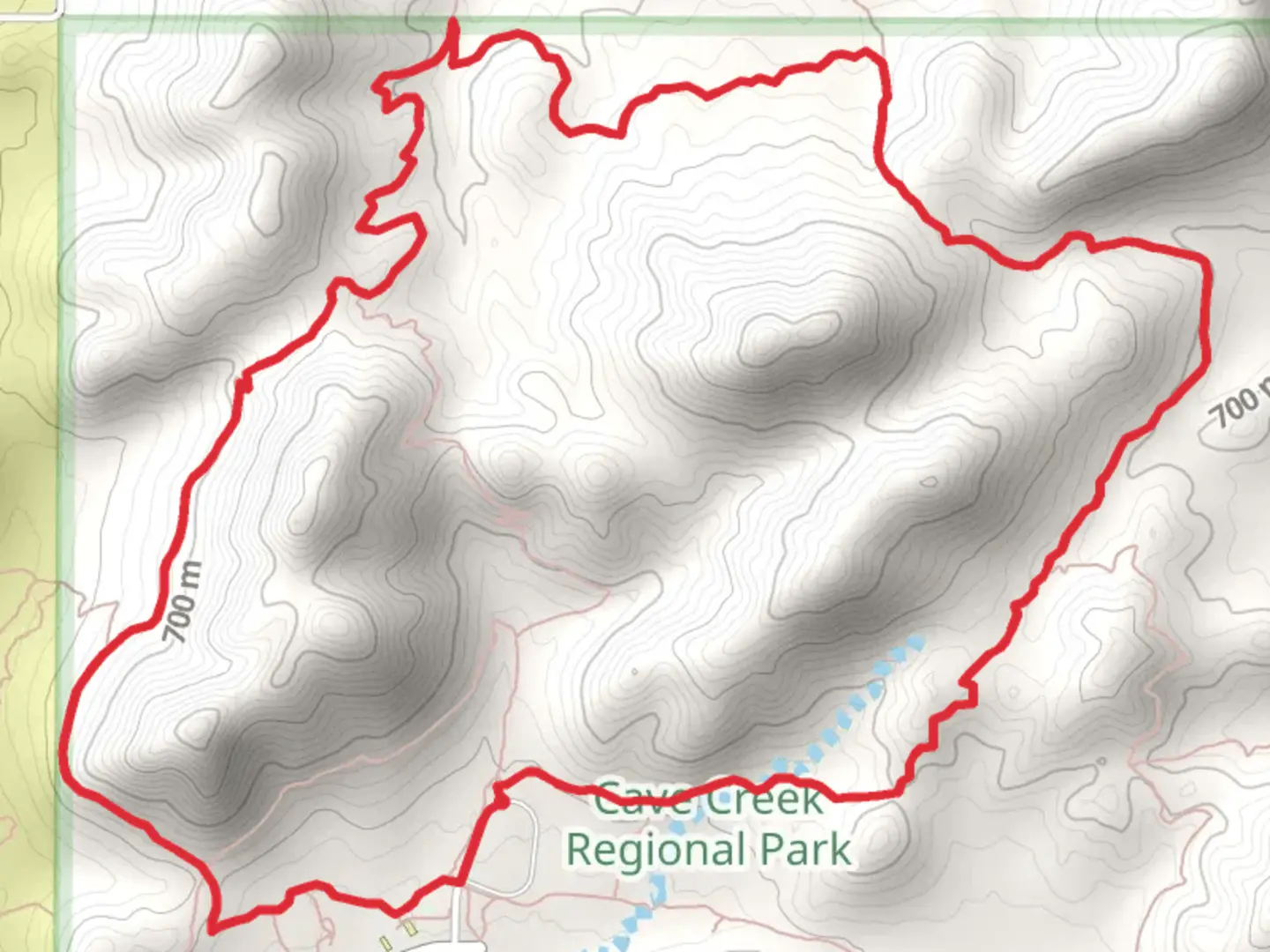 An image depicting the trail Cave Creek Regional Park Loop - Go John Trail and its surrounding area.