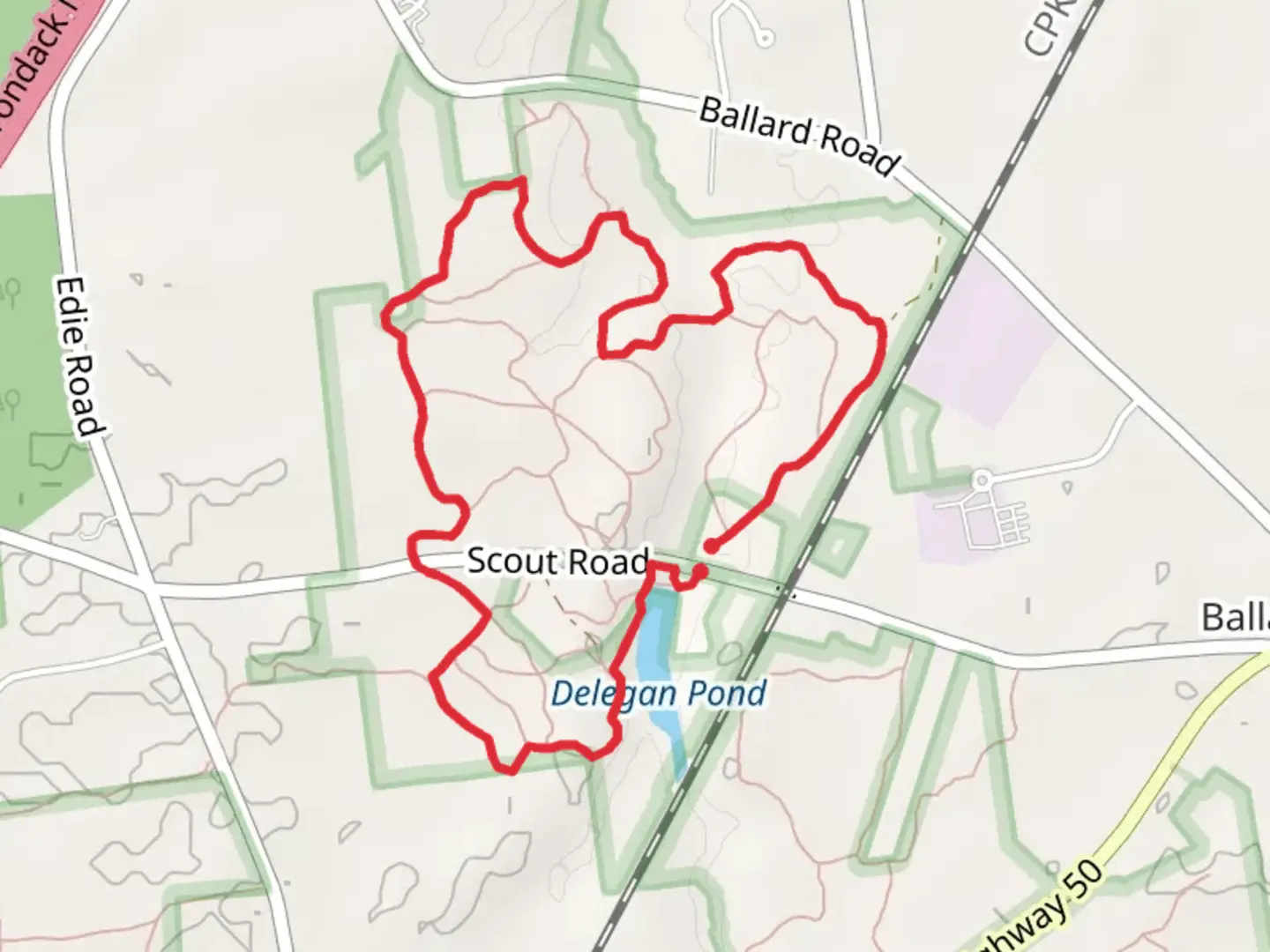 An image depicting the trail Delegan Pond Loop and its surrounding area.