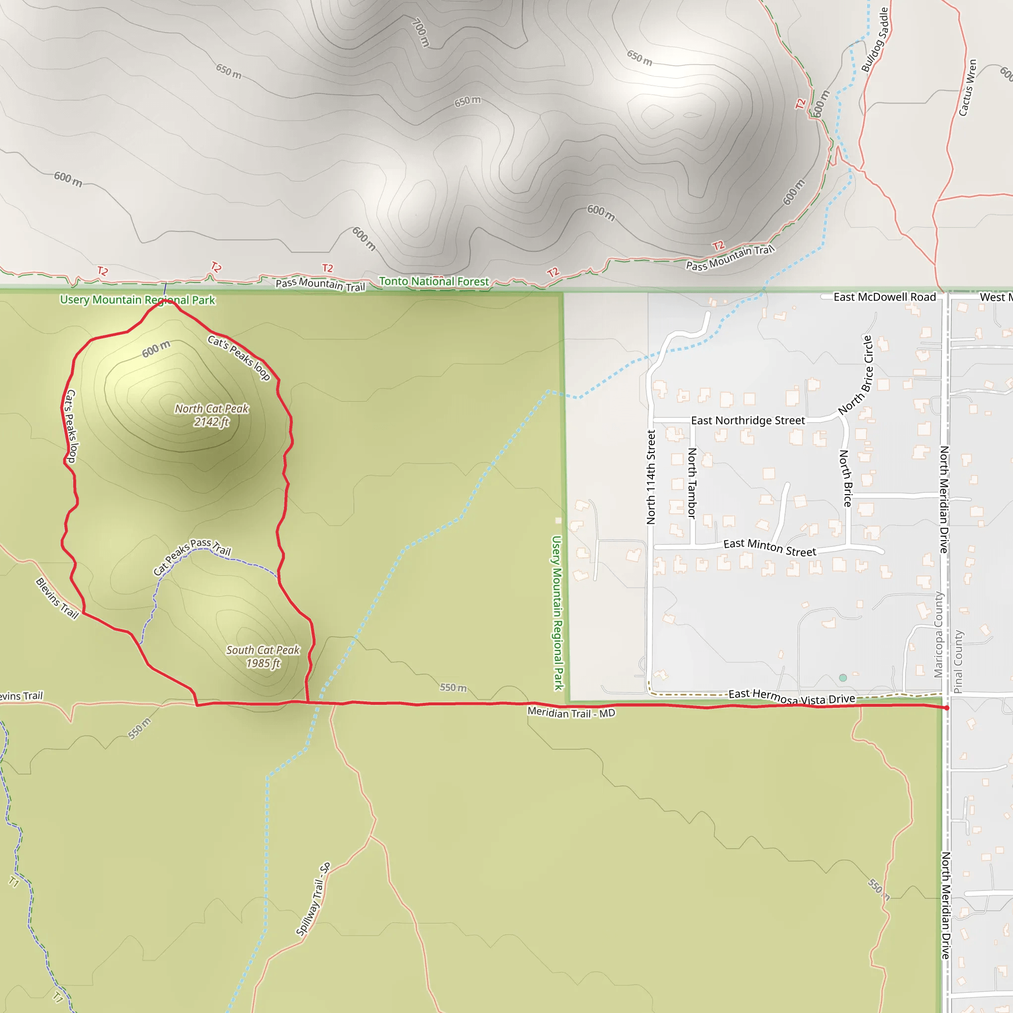 Cat's Peaks Loop via Meridian Trail mobile static map