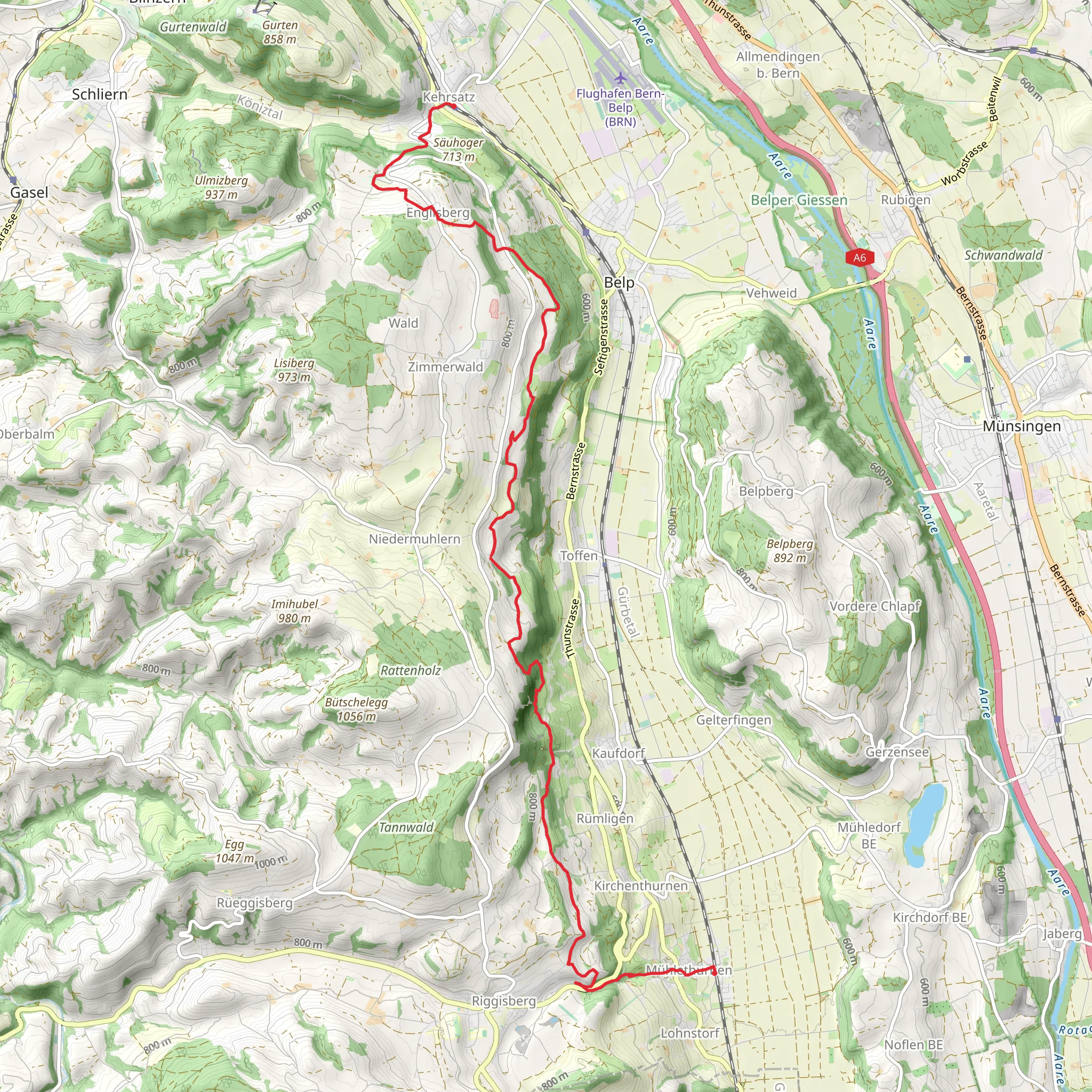Gürbetaler Höhenweg mobile static map