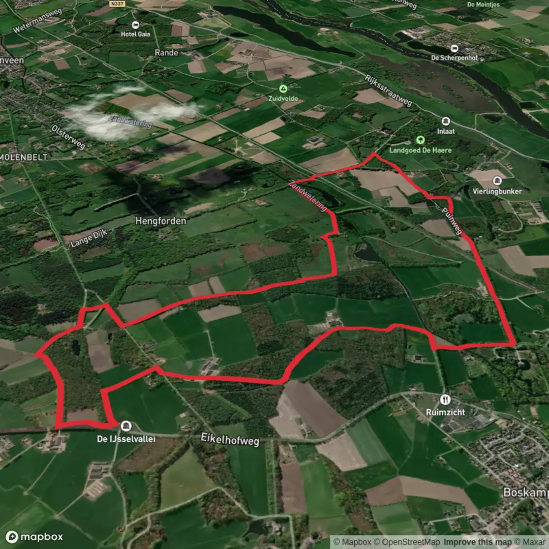 An image depicting the trail Sallandse Zandloper and Hanzestedenpad Loop and its surrounding area.