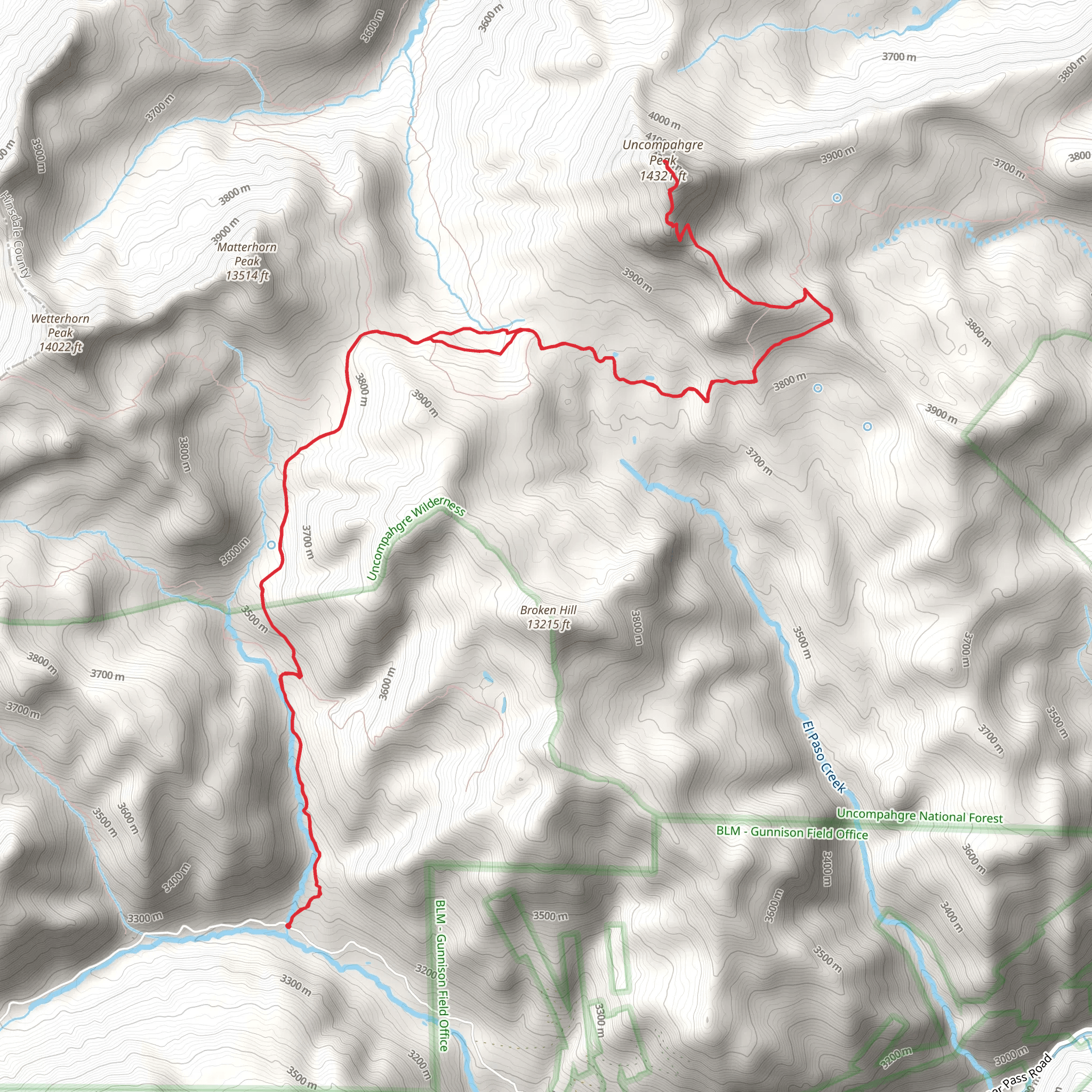 Uncompahgre Peak via Ridge Stock Road mobile static map