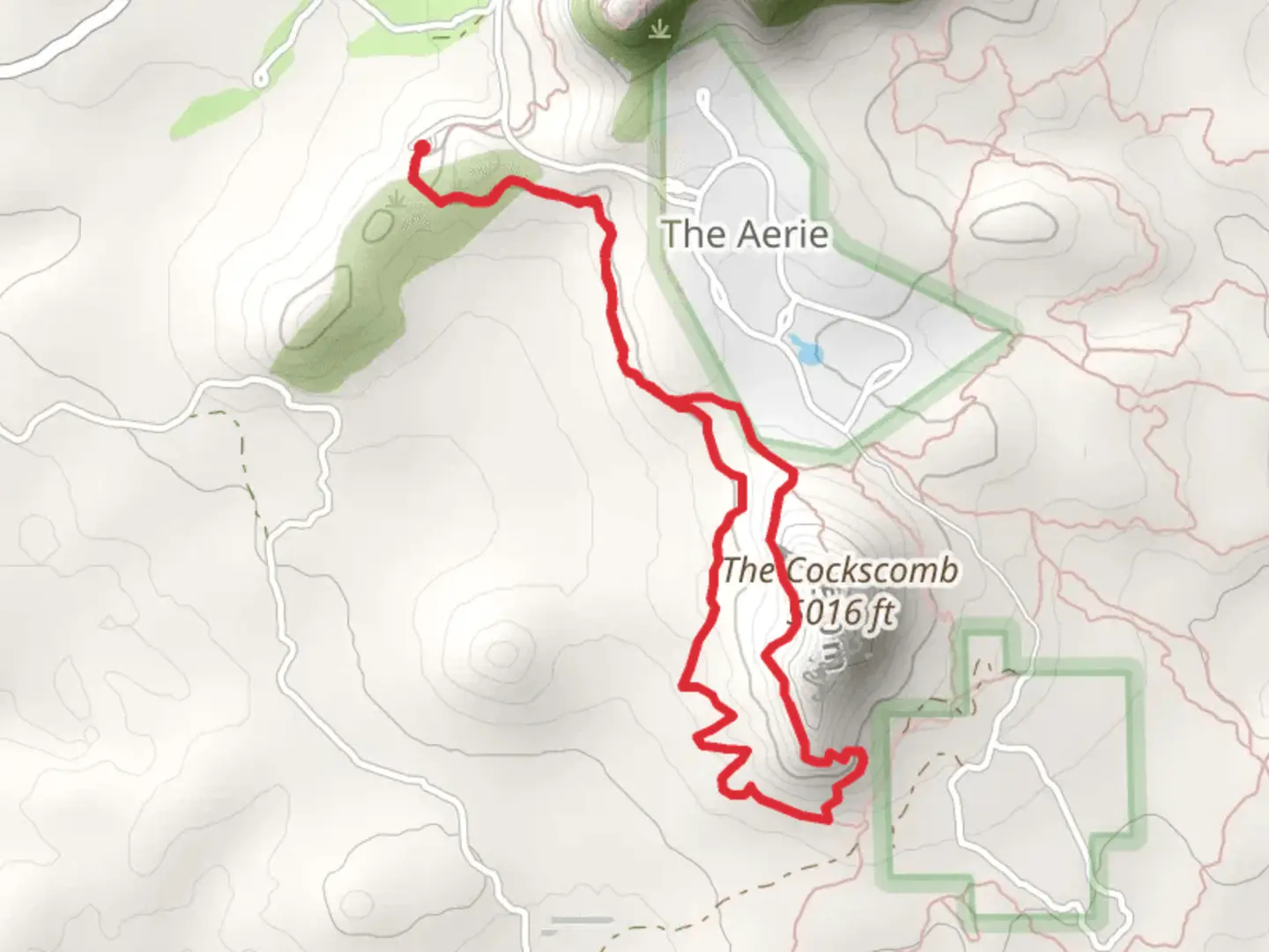 An image depicting the trail Cockscomb Trail, Ground Control and Outer Limits Loop and its surrounding area.