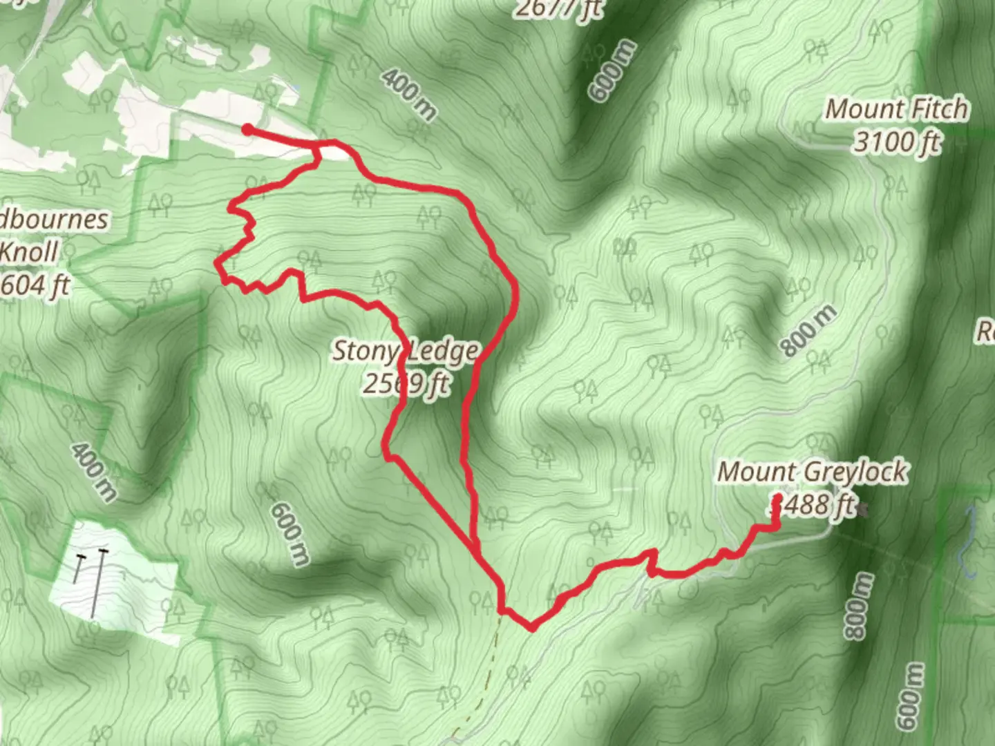 An image depicting the trail Mount Greylock and Stony Ledge Group Site Loop and its surrounding area.