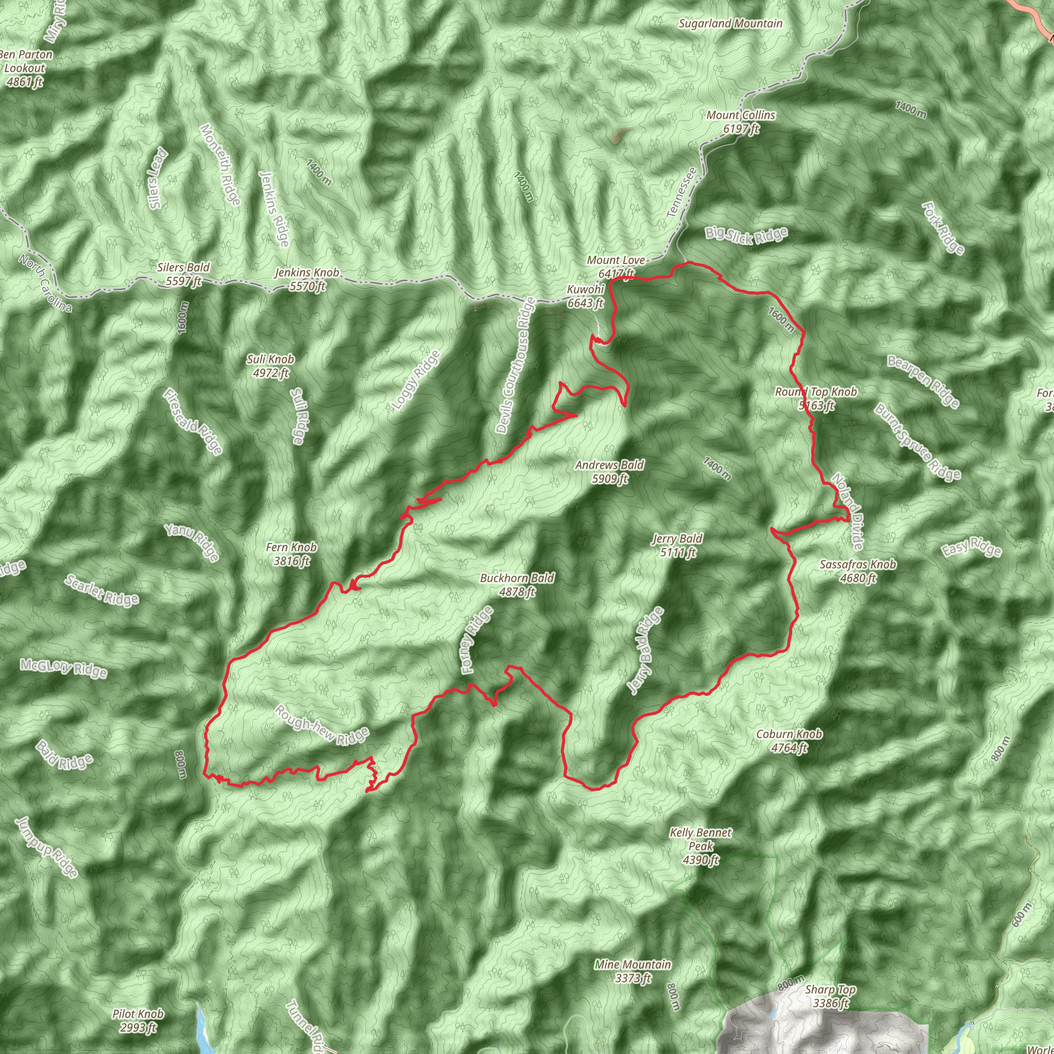 Forney Ridge, Springhouse Branch and Round Top Knob Loop Trail mobile static map